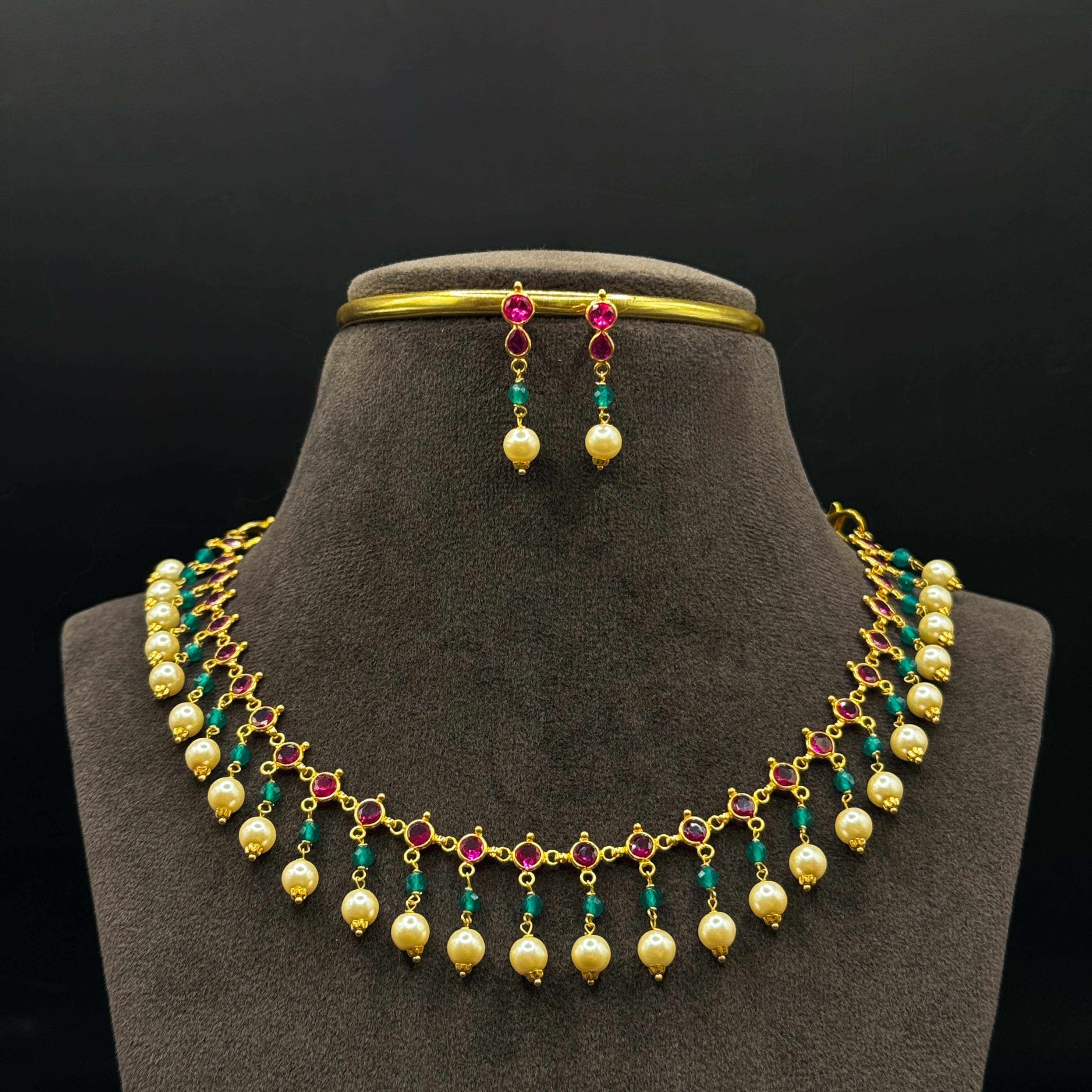 Kimtee Jewellers - R+G Pearl Lightweight 916 Gold Necklace Set