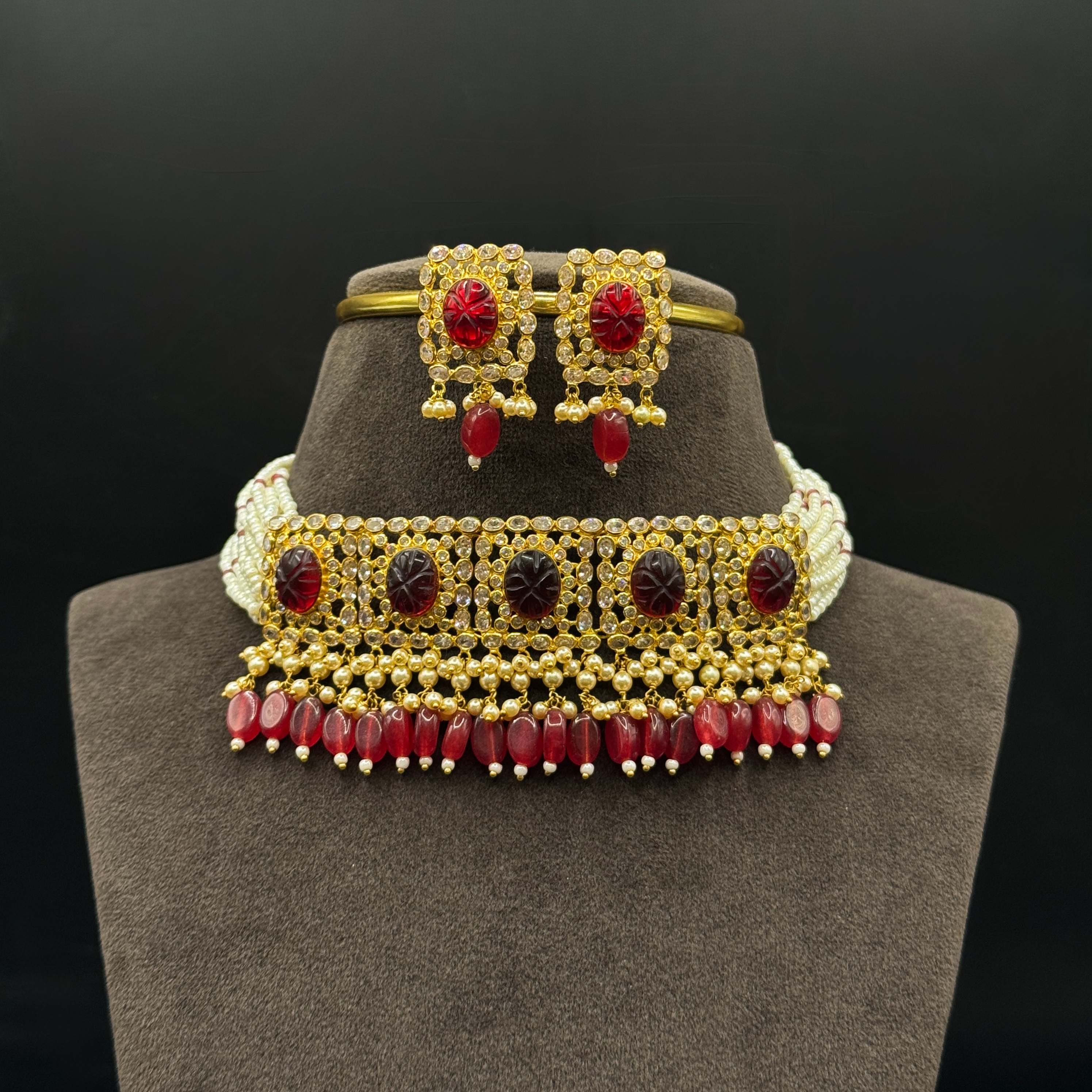 Kimtee Jewellers - Maroon Red Pearl Choker Set