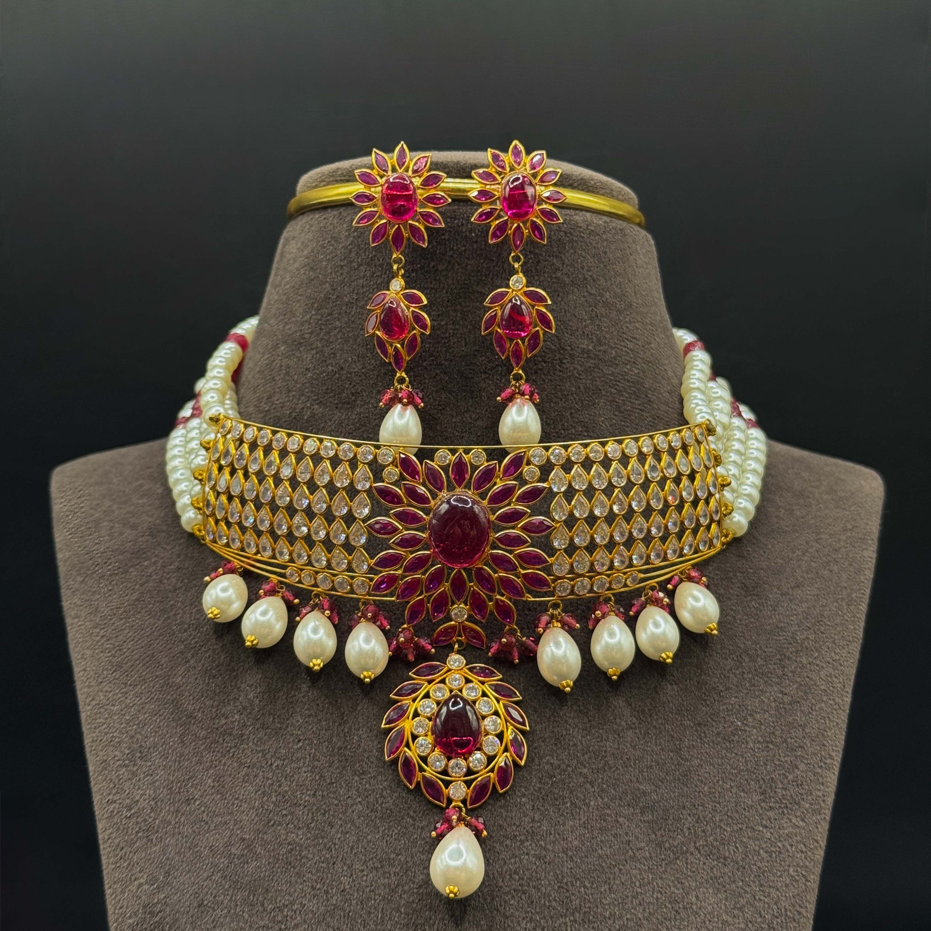 Kimtee Jewellers - Red Flower Pearl Choker Set