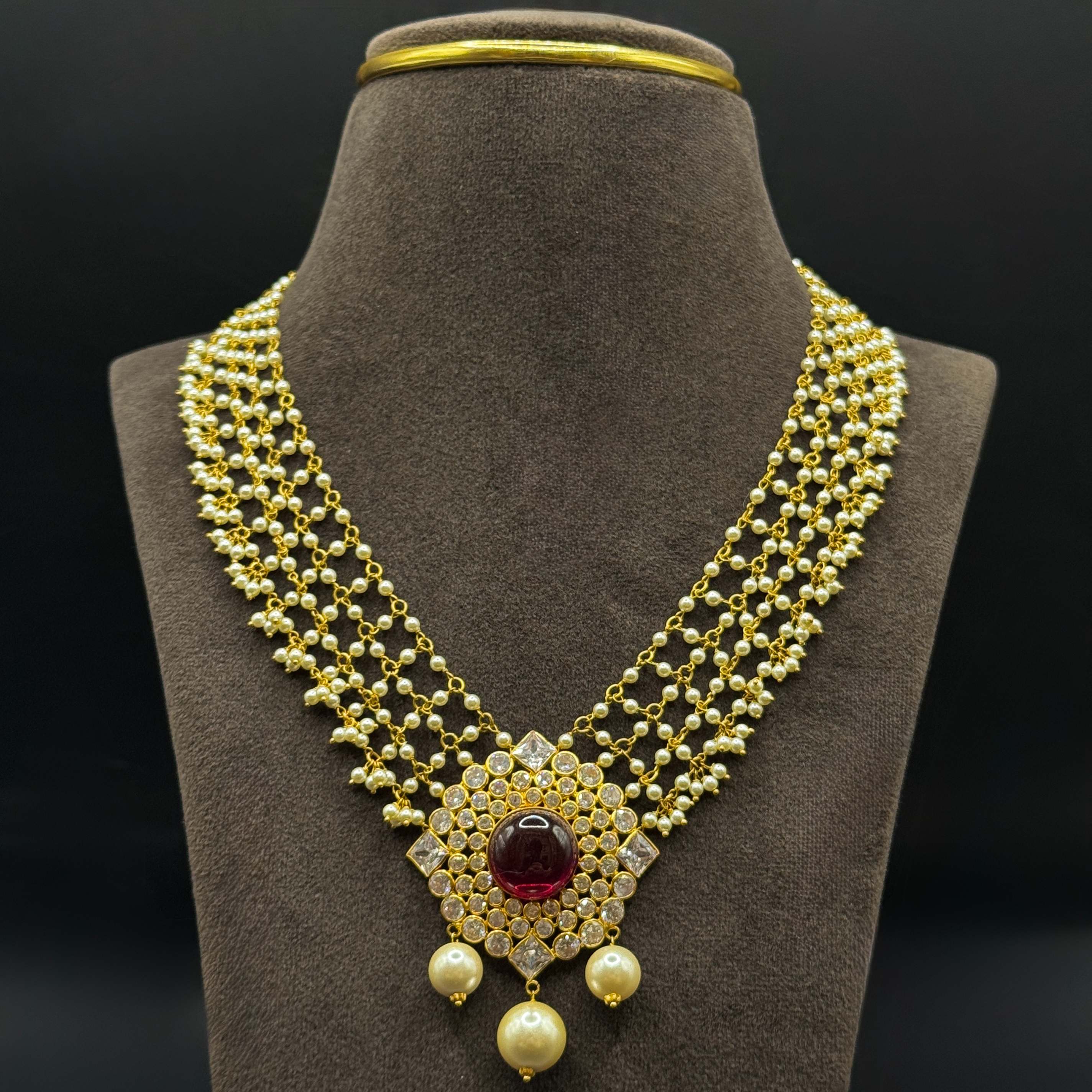 Kimtee Jewellers - Pearl Jaaliwork Gold Necklace