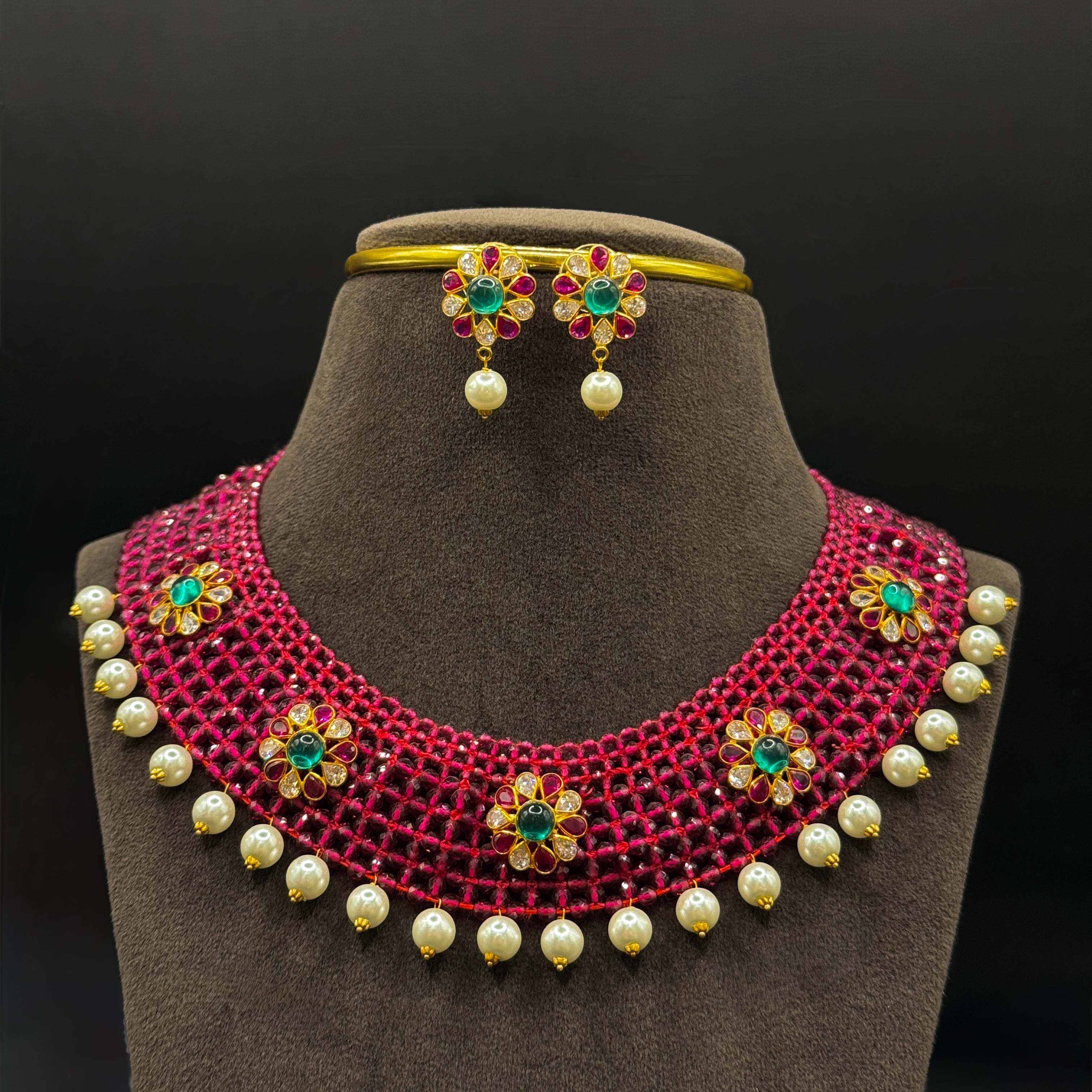 Kimtee Jewellers - Red Chattai Pearl Set