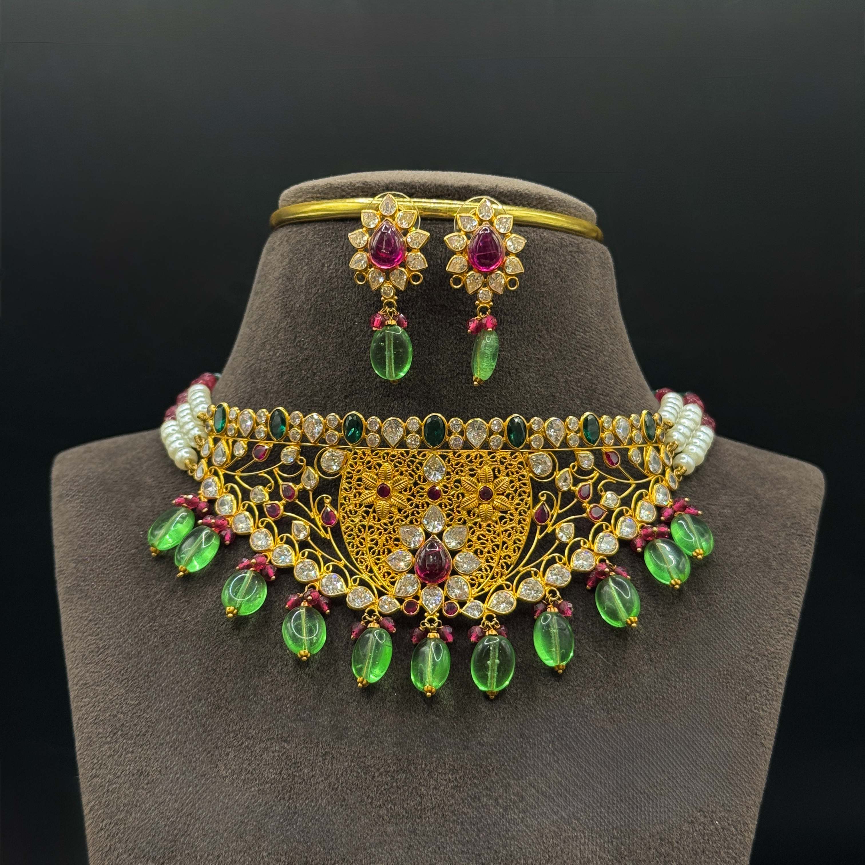 Kimtee Jewellers - Traditional Green Pearl Choker Set