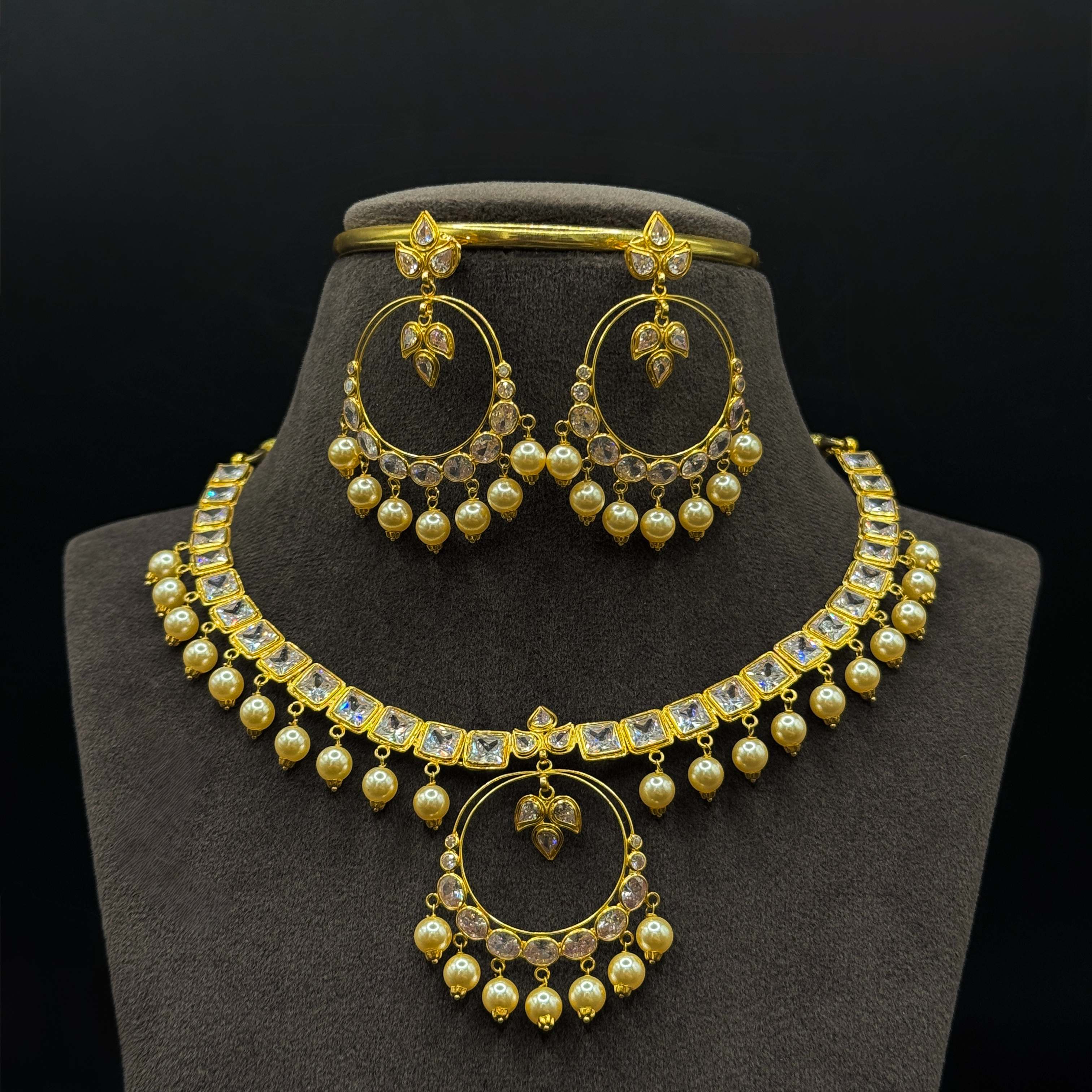Kimtee Jewellers - Chandbali Pearl Gold Necklace Set