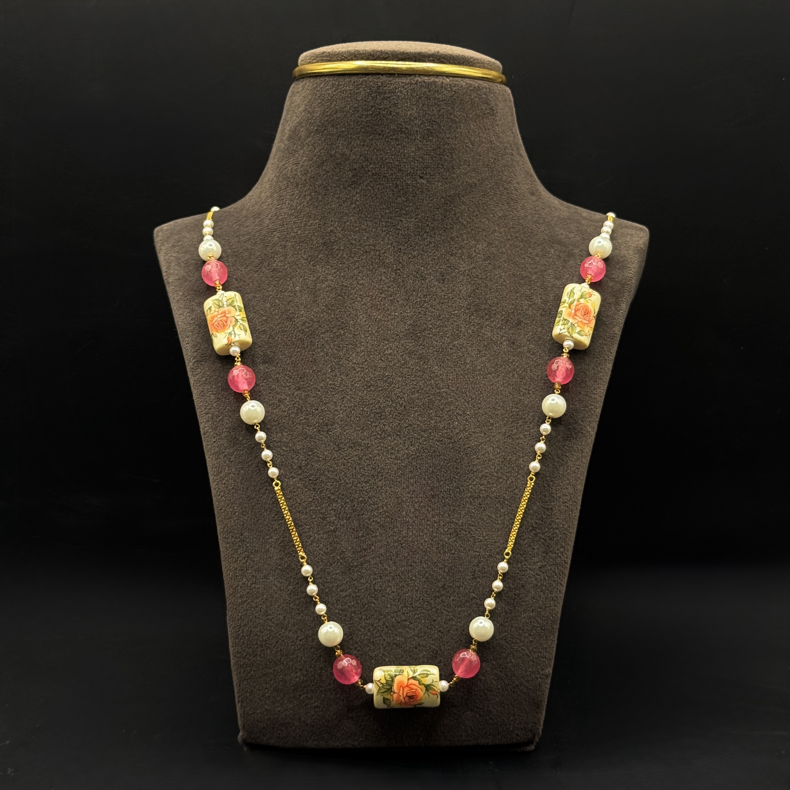 Kimtee Jewellers - Pink Long Chain 916 Gold Pearl Mala