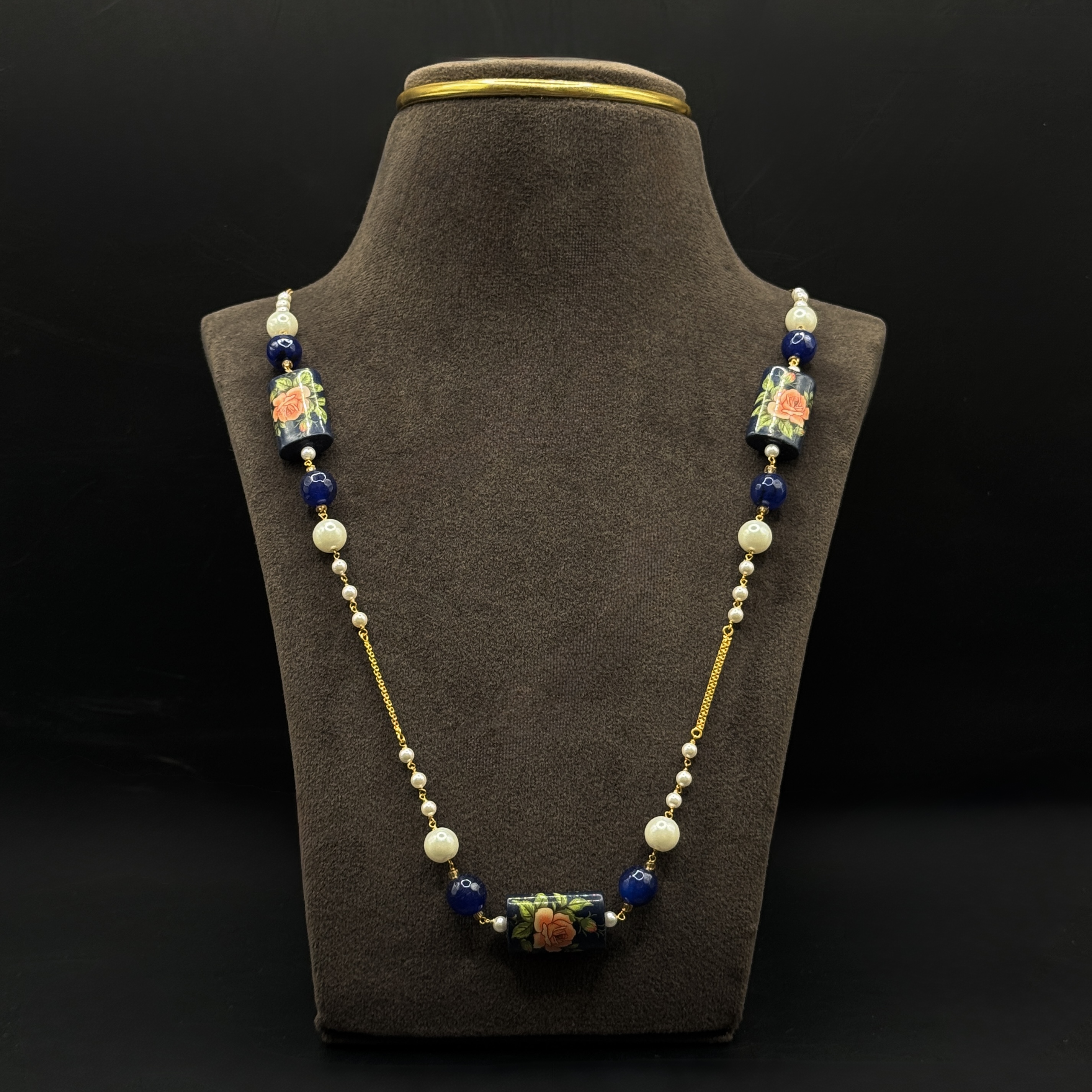 Kimtee Jewellers - Blue Long Chain 916 Gold Pearl Mala