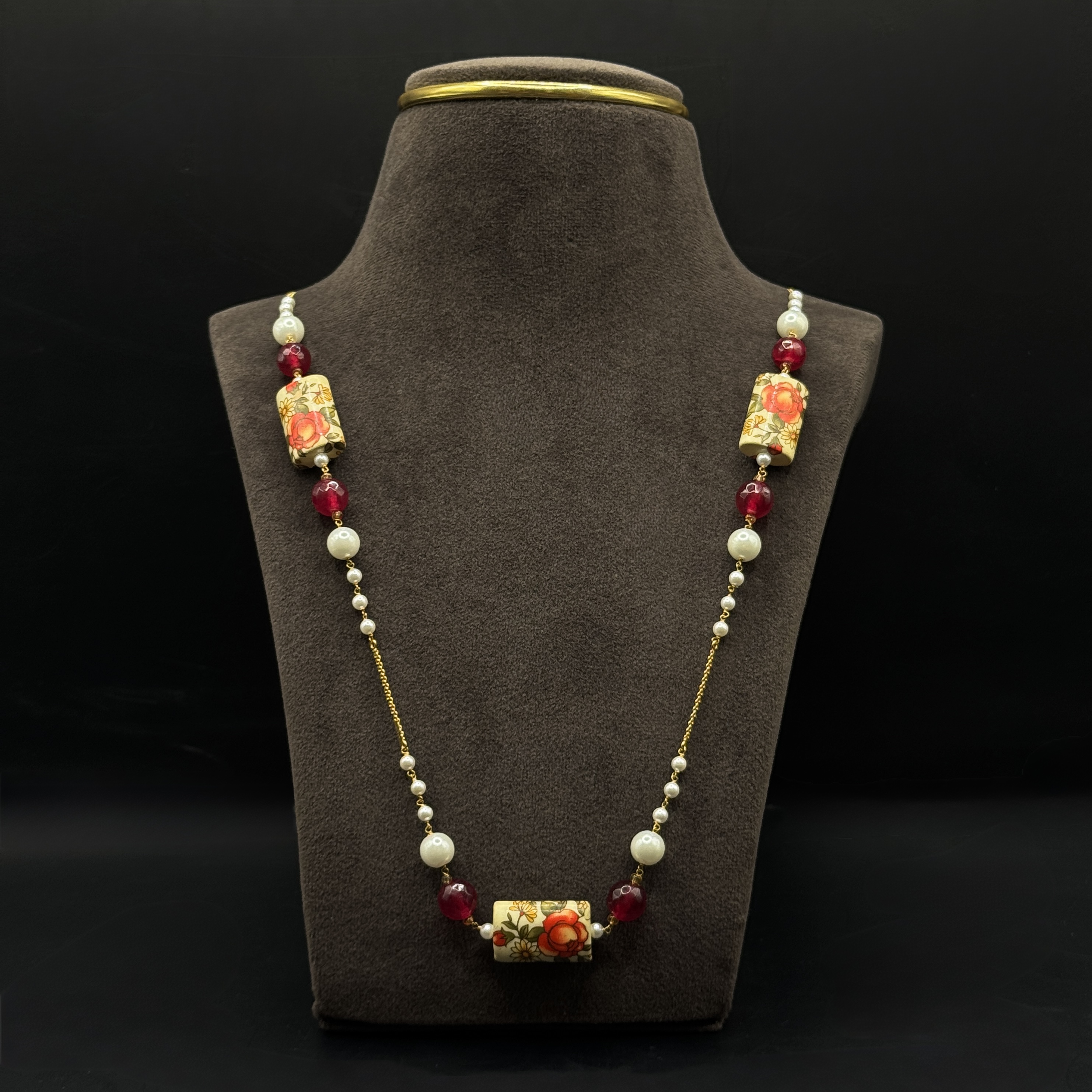Kimtee Jewellers - Red Long Chain 916 Gold Pearl Mala