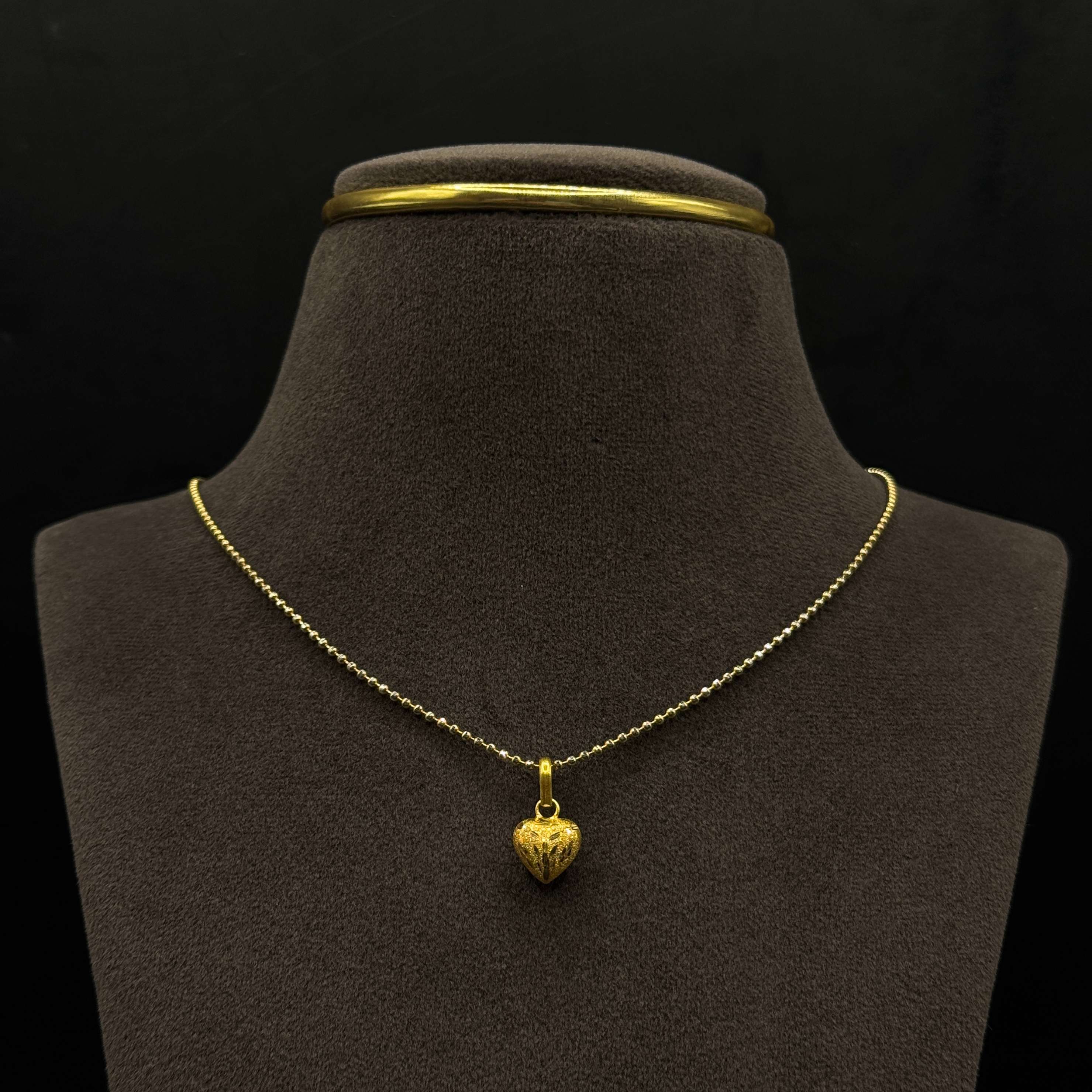 Kimtee Jewellers - Rodium Ball Ladies Chain w/ Heart Gold Locket
