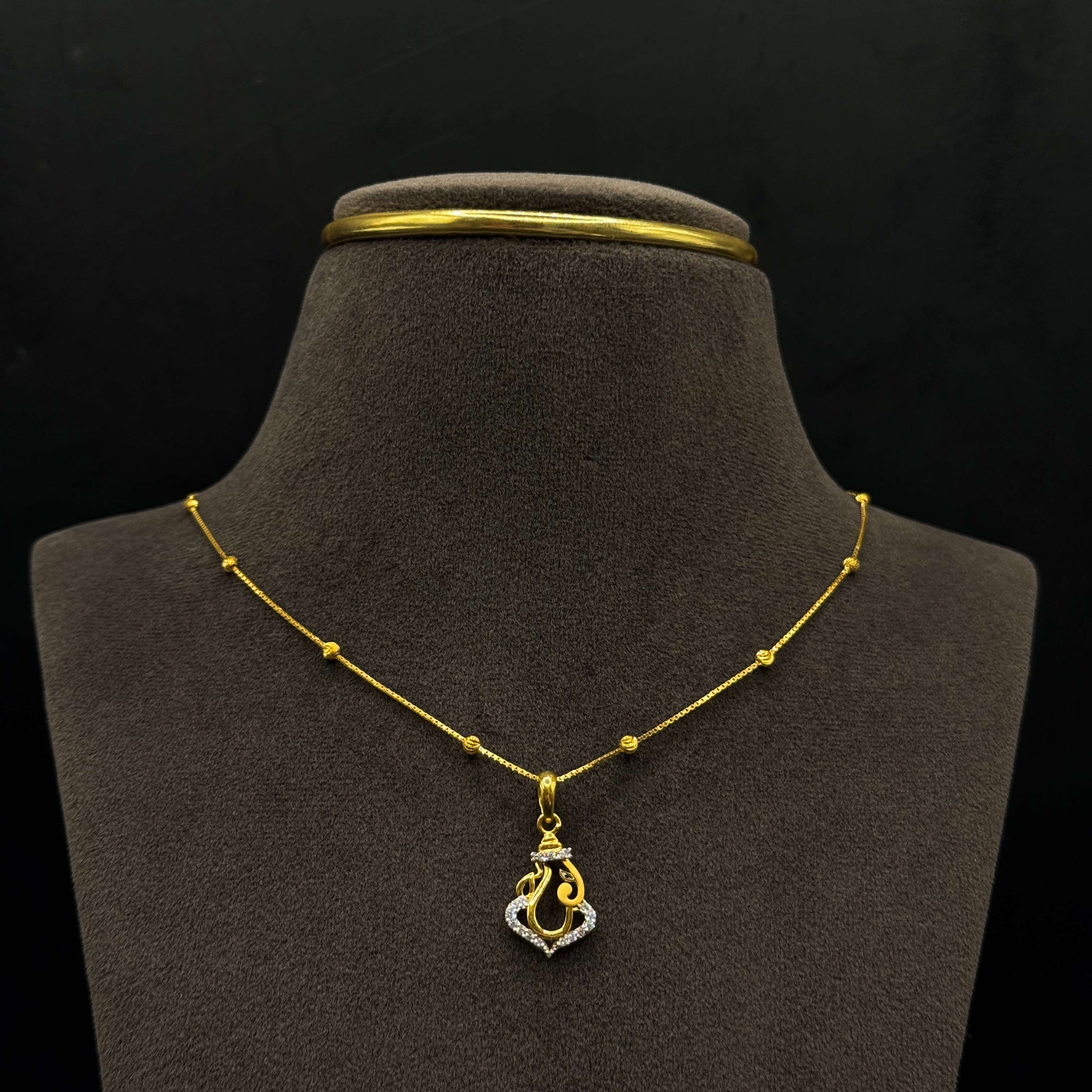 Kimtee Jewellers - 916 Gold Ball Design Chain w/ Ganesh God Locket