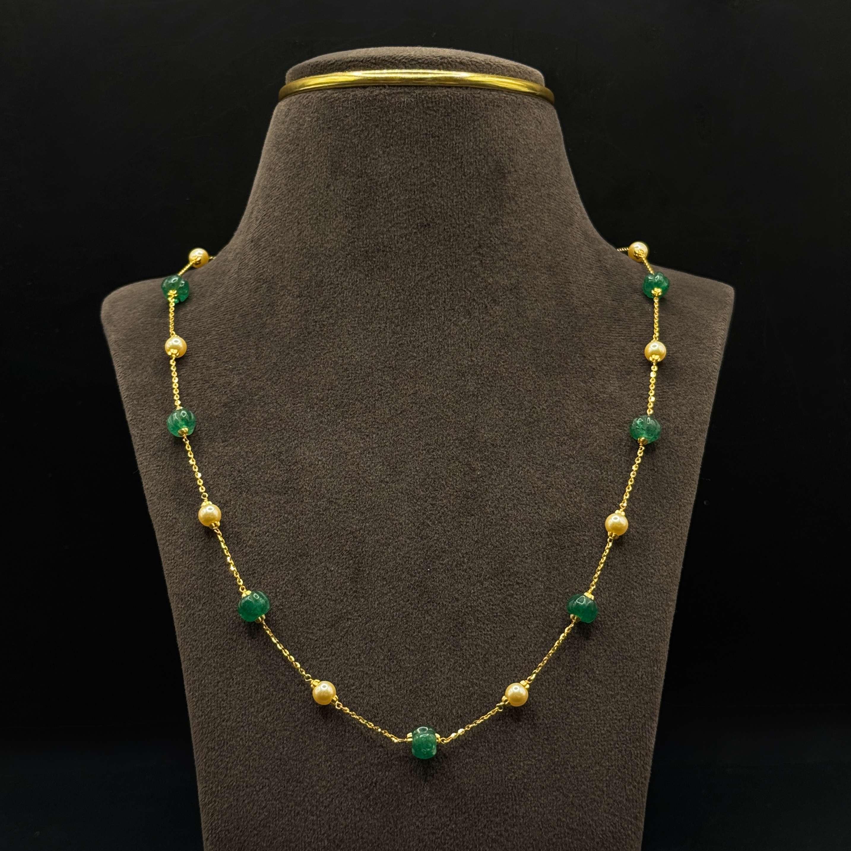 Kimtee Jewellers - Watermelon Green Pearl 916 Gold Mala