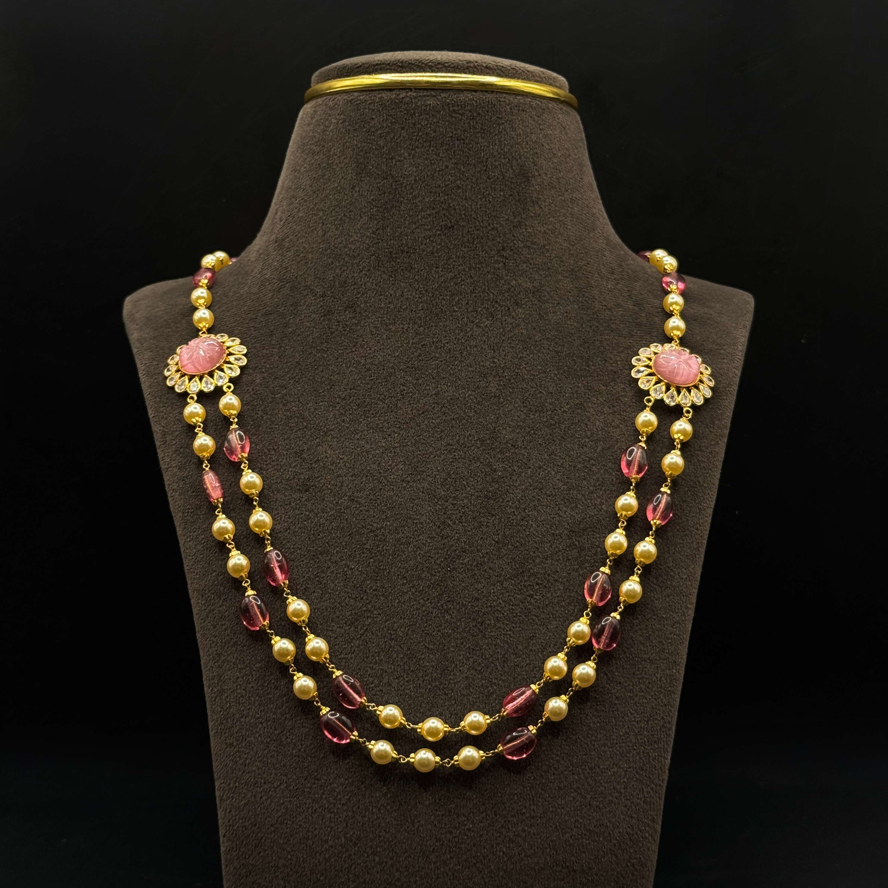 Kimtee Jewellers - 916 Gold Pink Coral Mala w/ Pearls