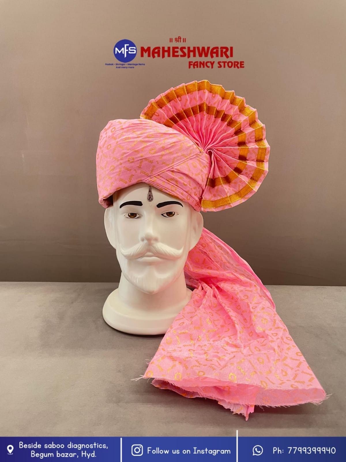 Digital Baby Pink Barati Pagdi Fabric