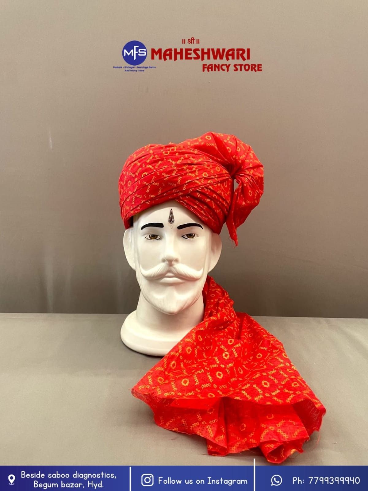 Digital Red Sakhla Barati Pagdi Fabric