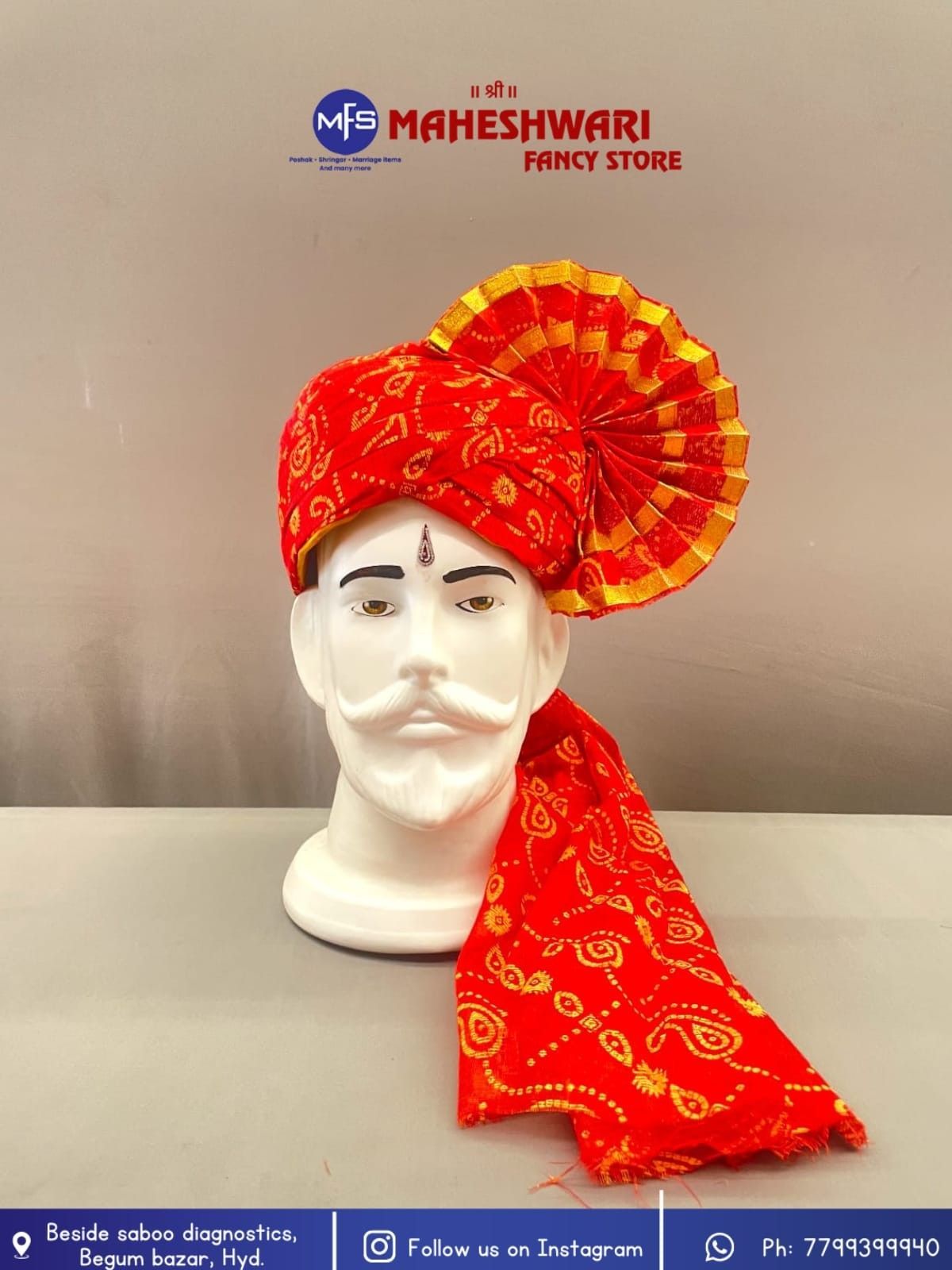 Red Kairi Barati Pagdi Fabric