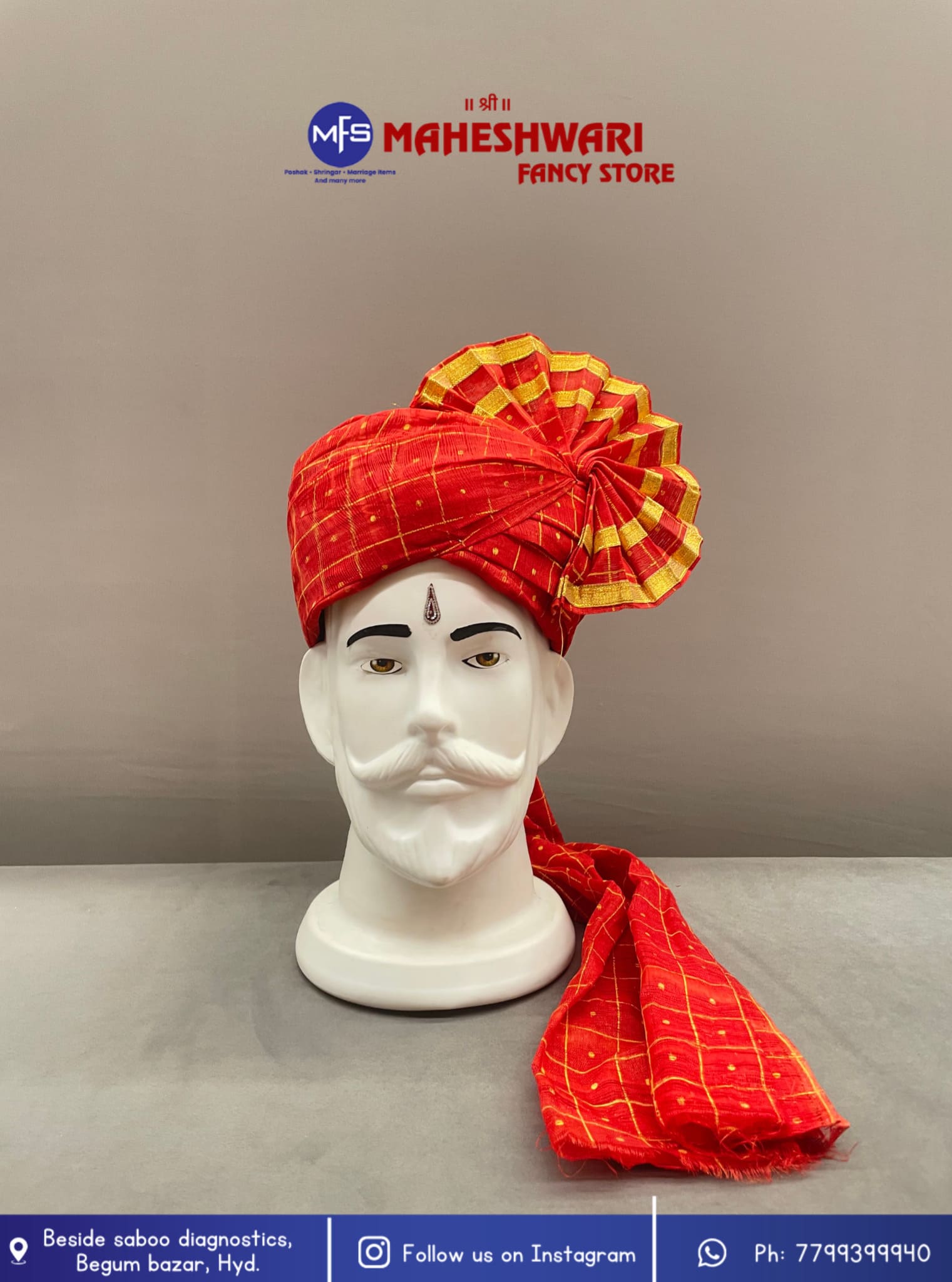 Red Checks Barati Pagdi Fabric