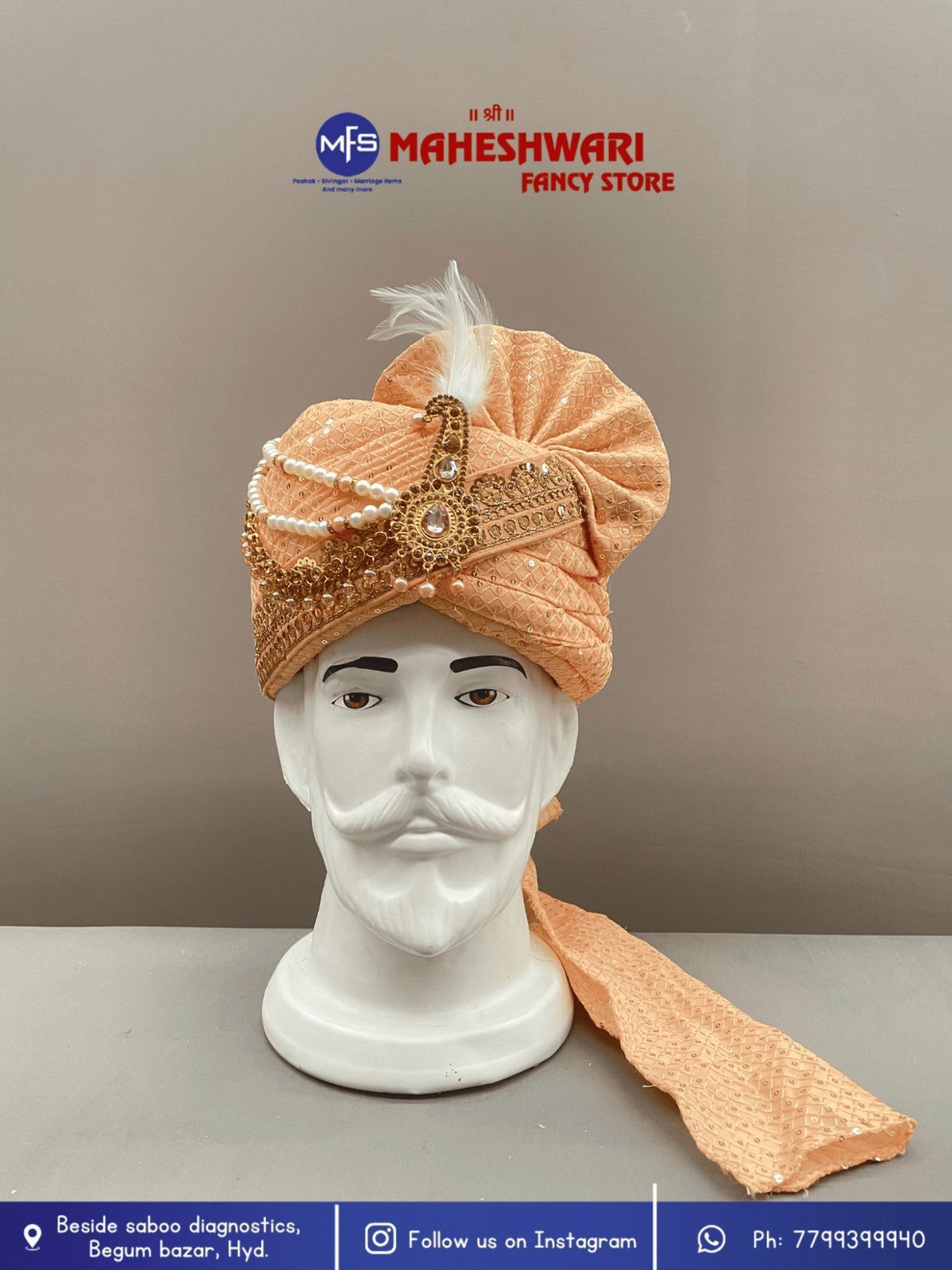 MFS Wedding Essentials - Fancy Peach Dulha Pagdi