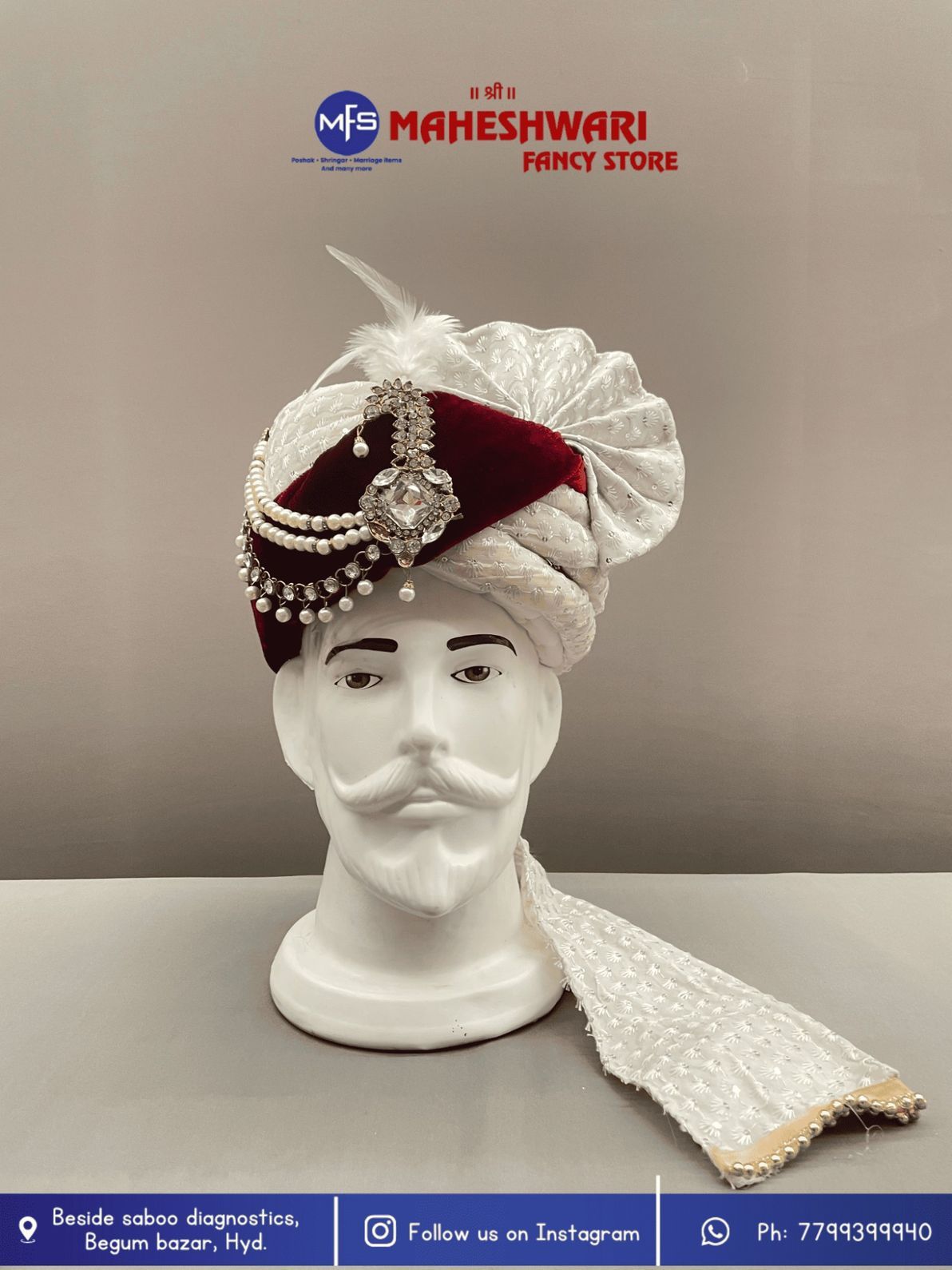 Fancy White Maroon Dulha Pagdi