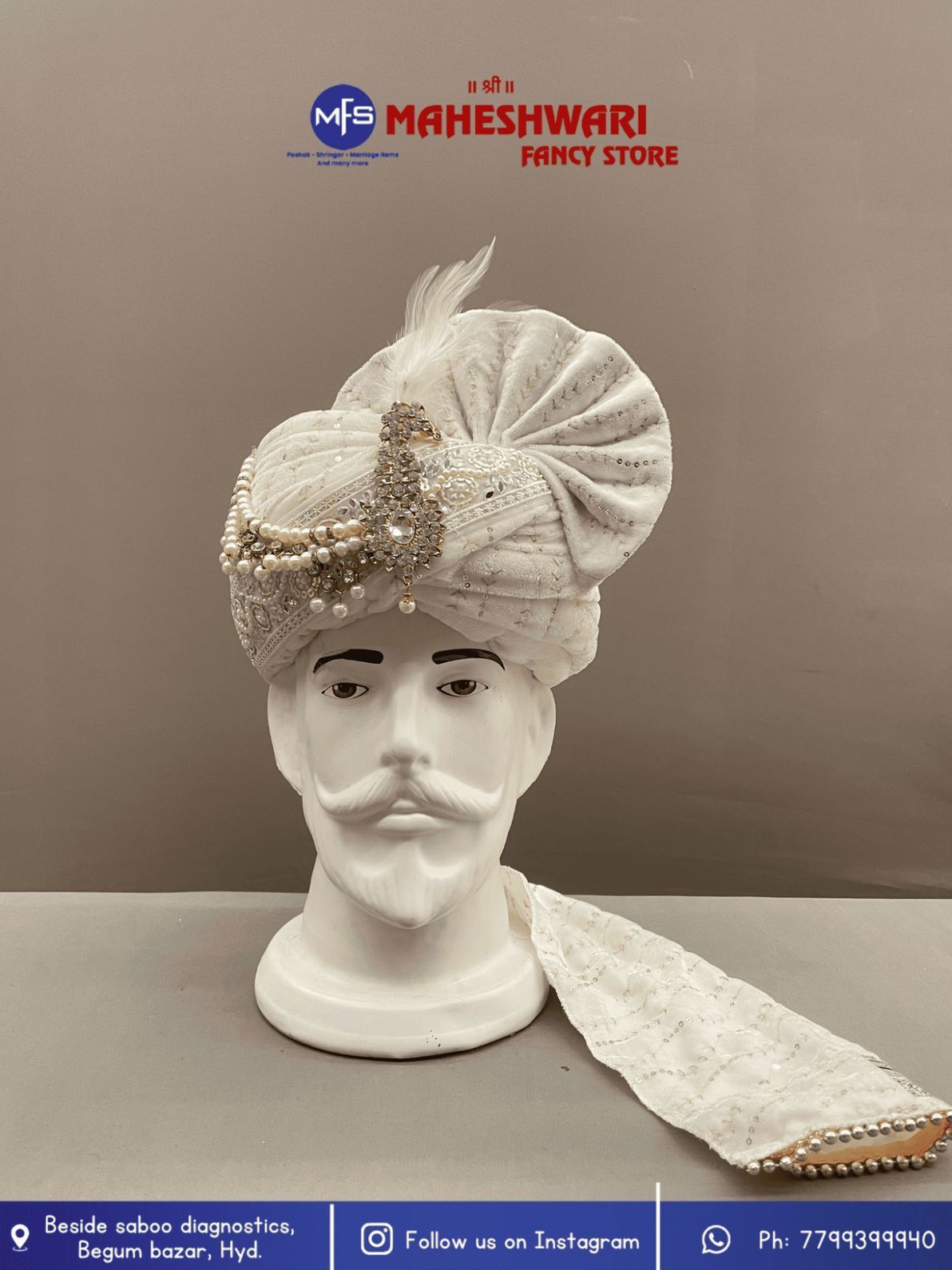 MFS Wedding Essentials - White Pearl Dulha Pagdi