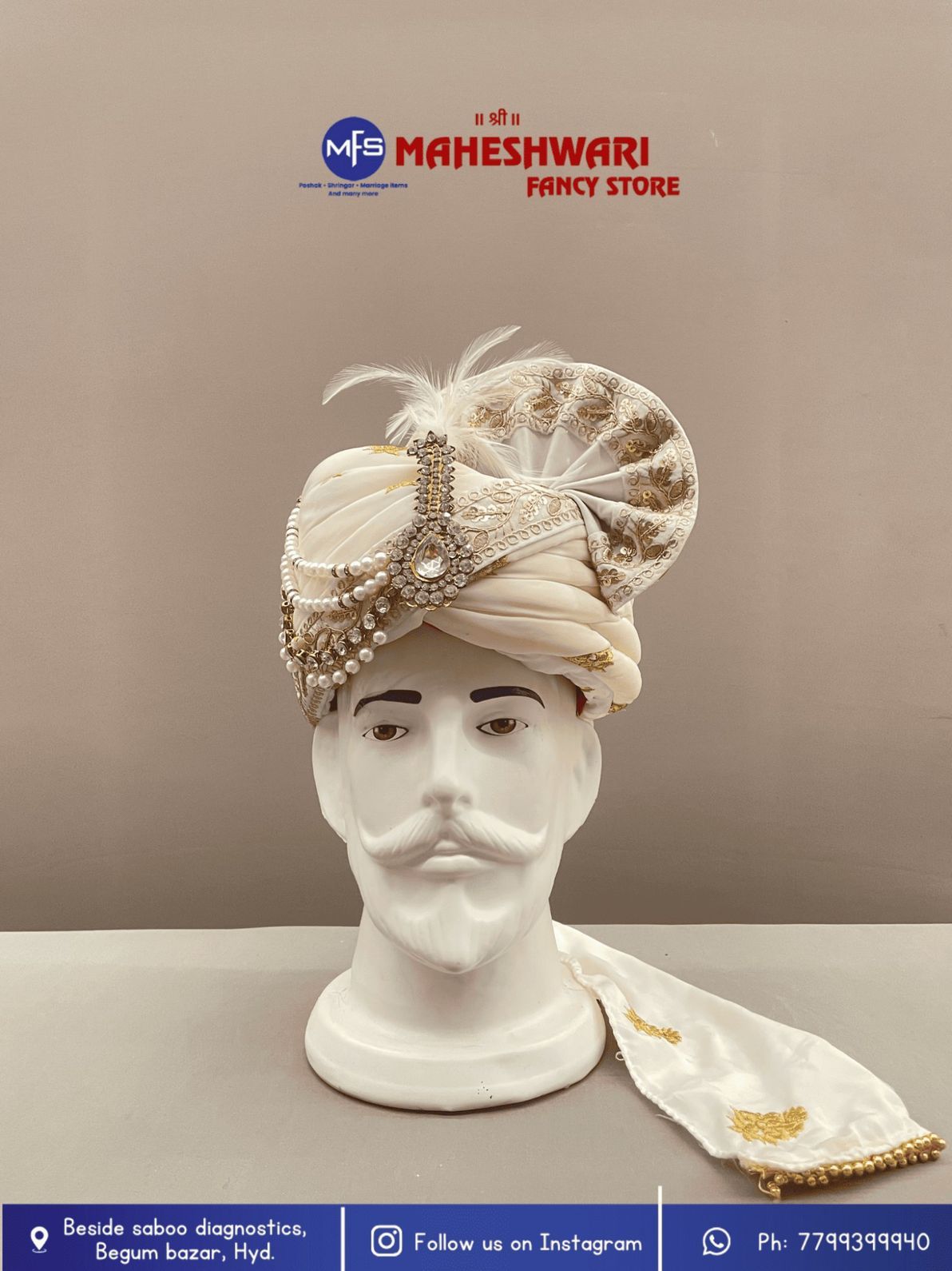 MFS Wedding Essentials - White Pearl Dulha Pagdi