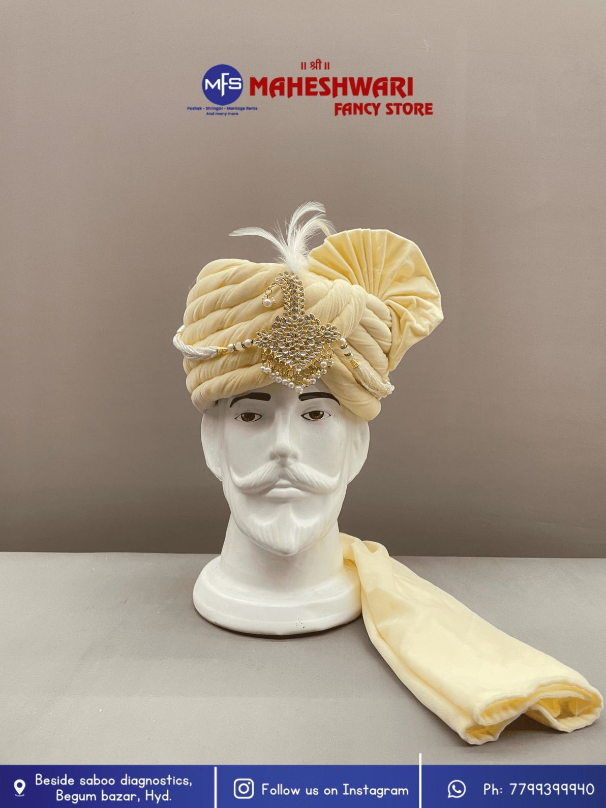 MFS Wedding Essentials - Fancy Cream Dulha Pagdi