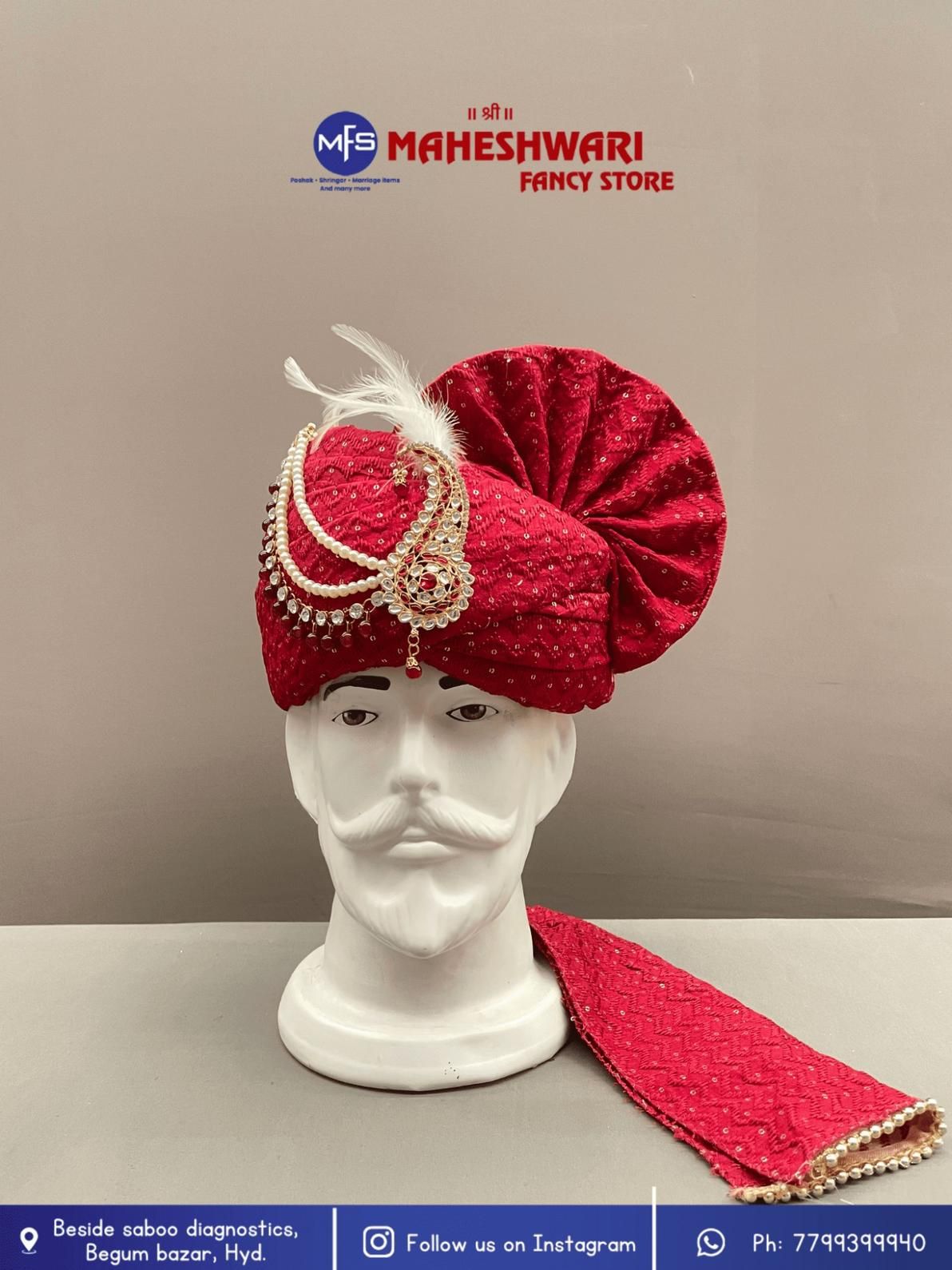 MFS Wedding Essentials - Fancy Maroon Stone Dulha Pagdi