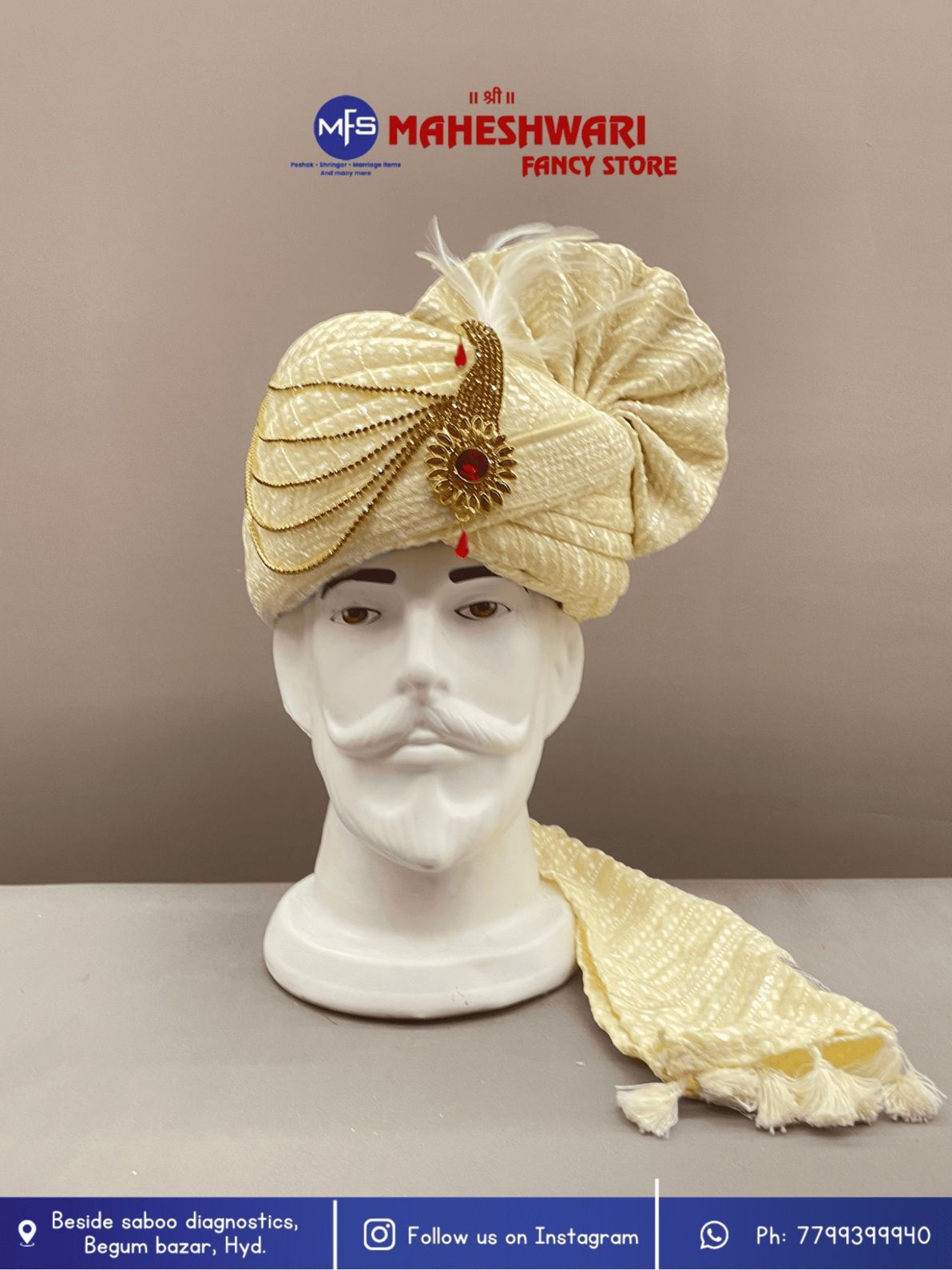 MFS Wedding Essentials - Fancy Cream Dulha Pagdi