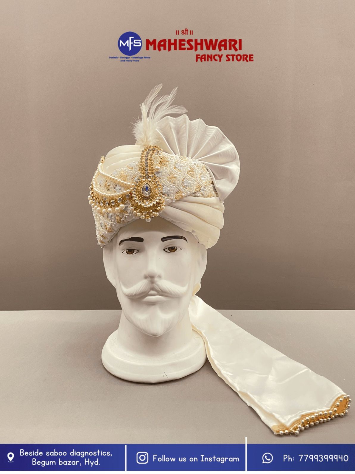 MFS Wedding Essentials - Fancy white Dulha Pagdi