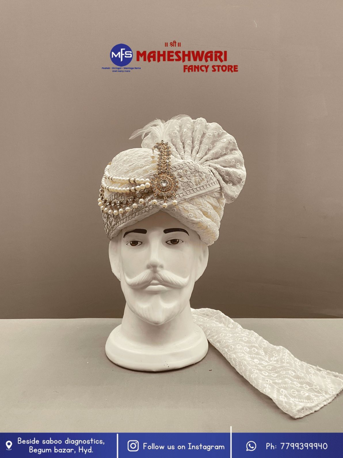 MFS Wedding Essentials - White Pearl Dulha Pagdi