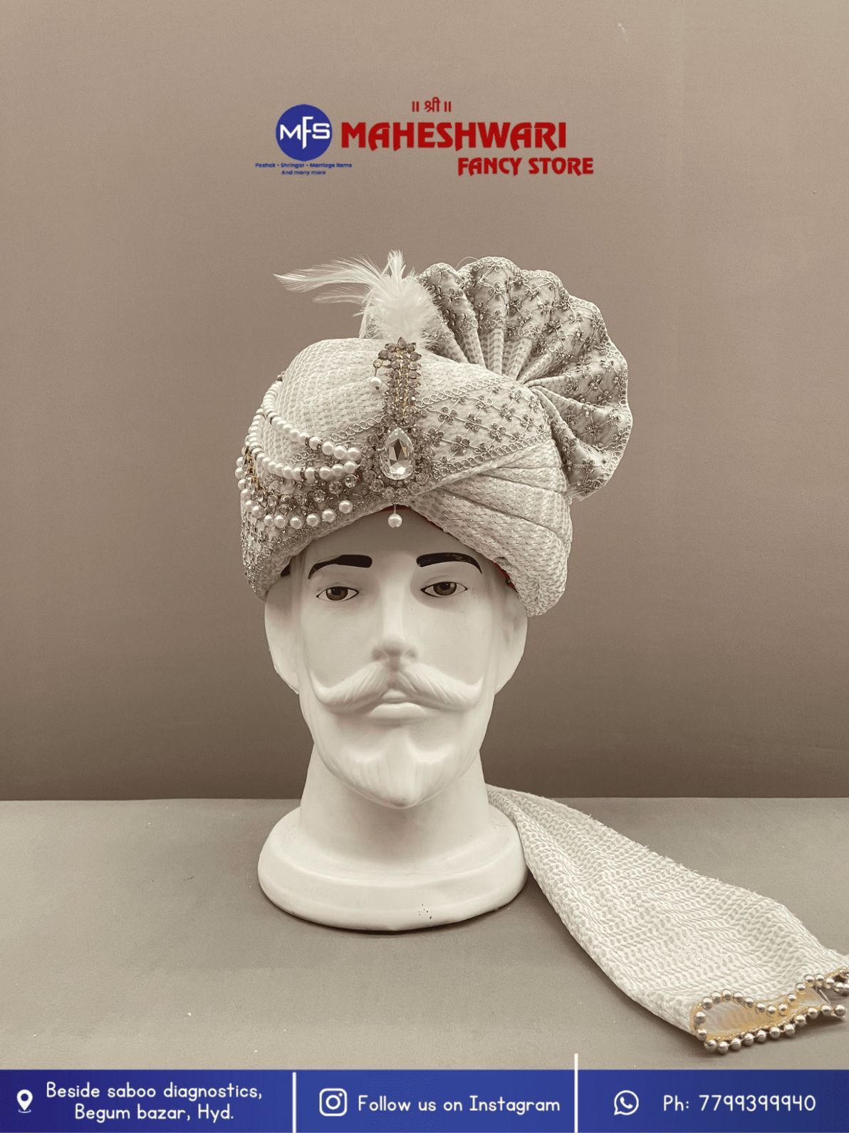 MFS Wedding Essentials - Fancy white Dulha Pagdi