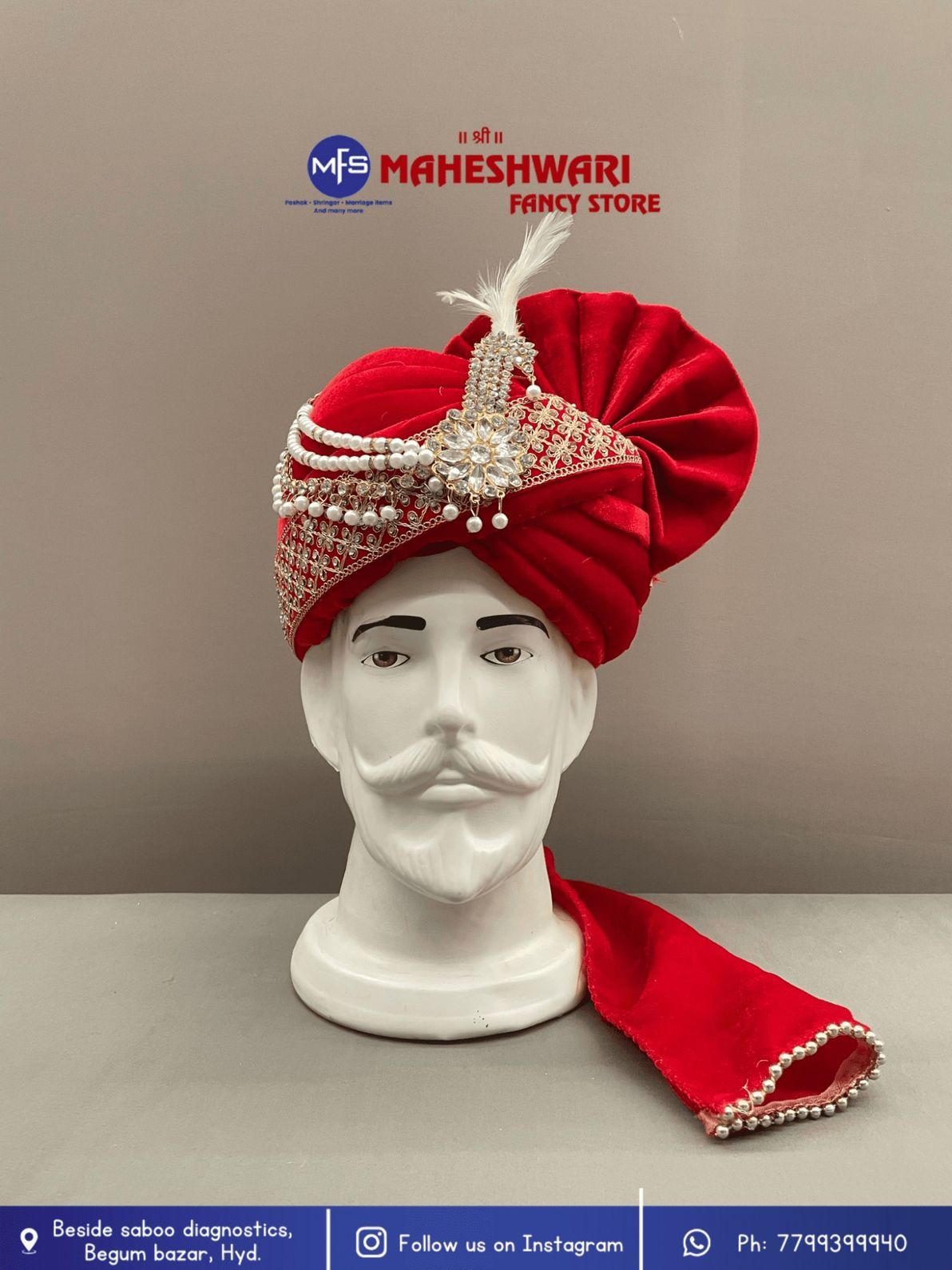 MFS Wedding Essentials - Fancy Red Velvet Dulha Pagdi