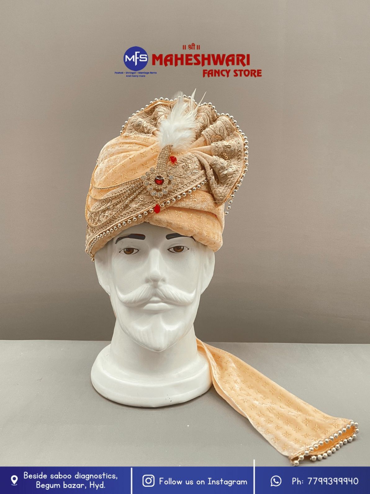 MFS Wedding Essentials - Fancy Velvet Peach Dulha Pagdi