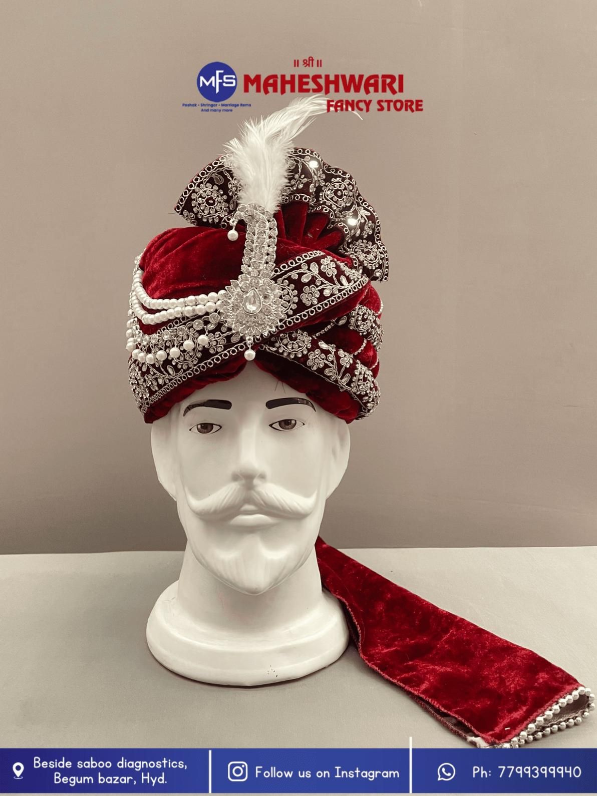 MFS Wedding Essentials - Fancy Velvet Maroon Dulha Pagdi