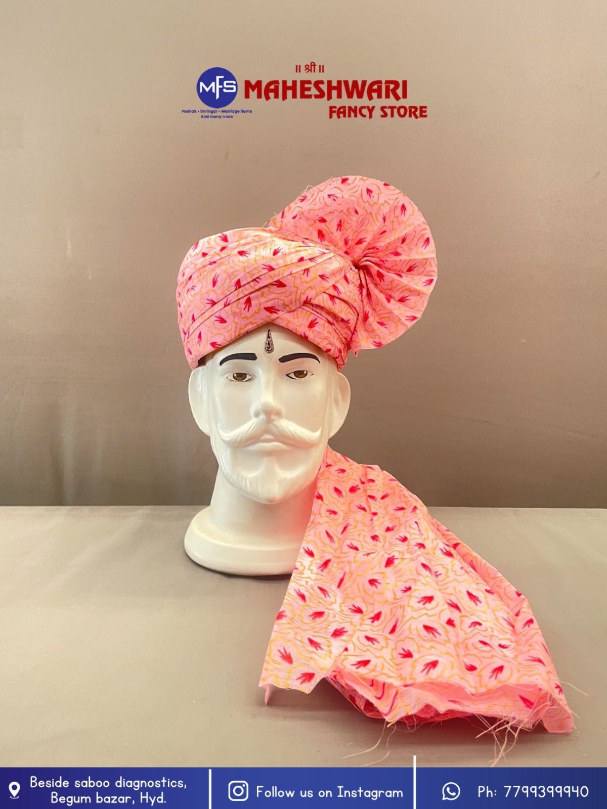 Dugital Pink Print Barati Pagdi Fabric