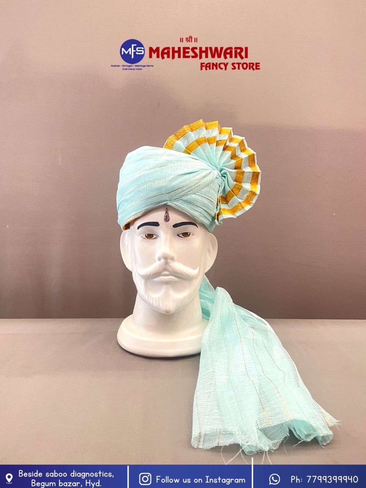 Sky Blue Turra Barati Pagdi Fabric