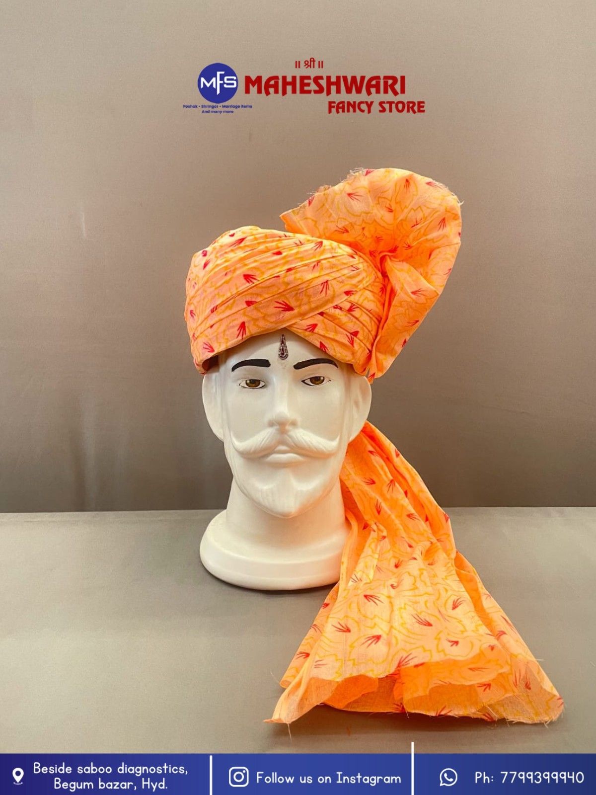 Digital Peach Print Barati Pagdi Fabric