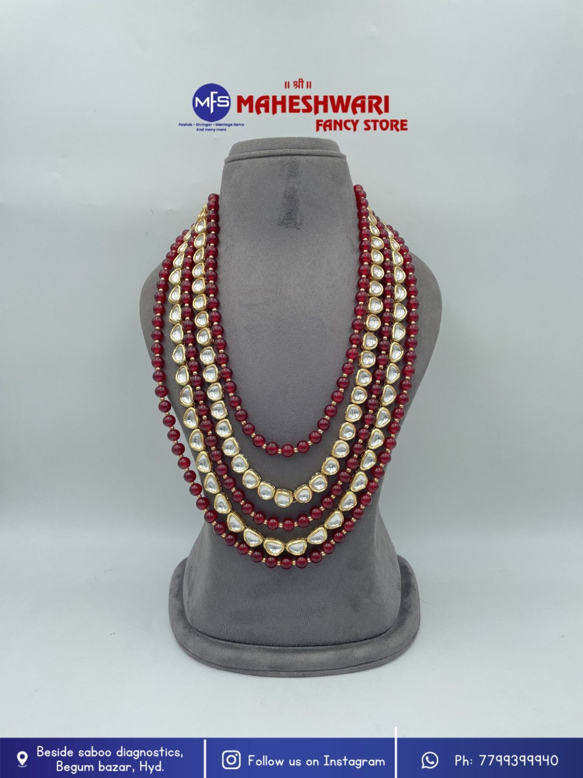 MFS Wedding Essentials - Maroon Kundan and Moti Dulha Mala