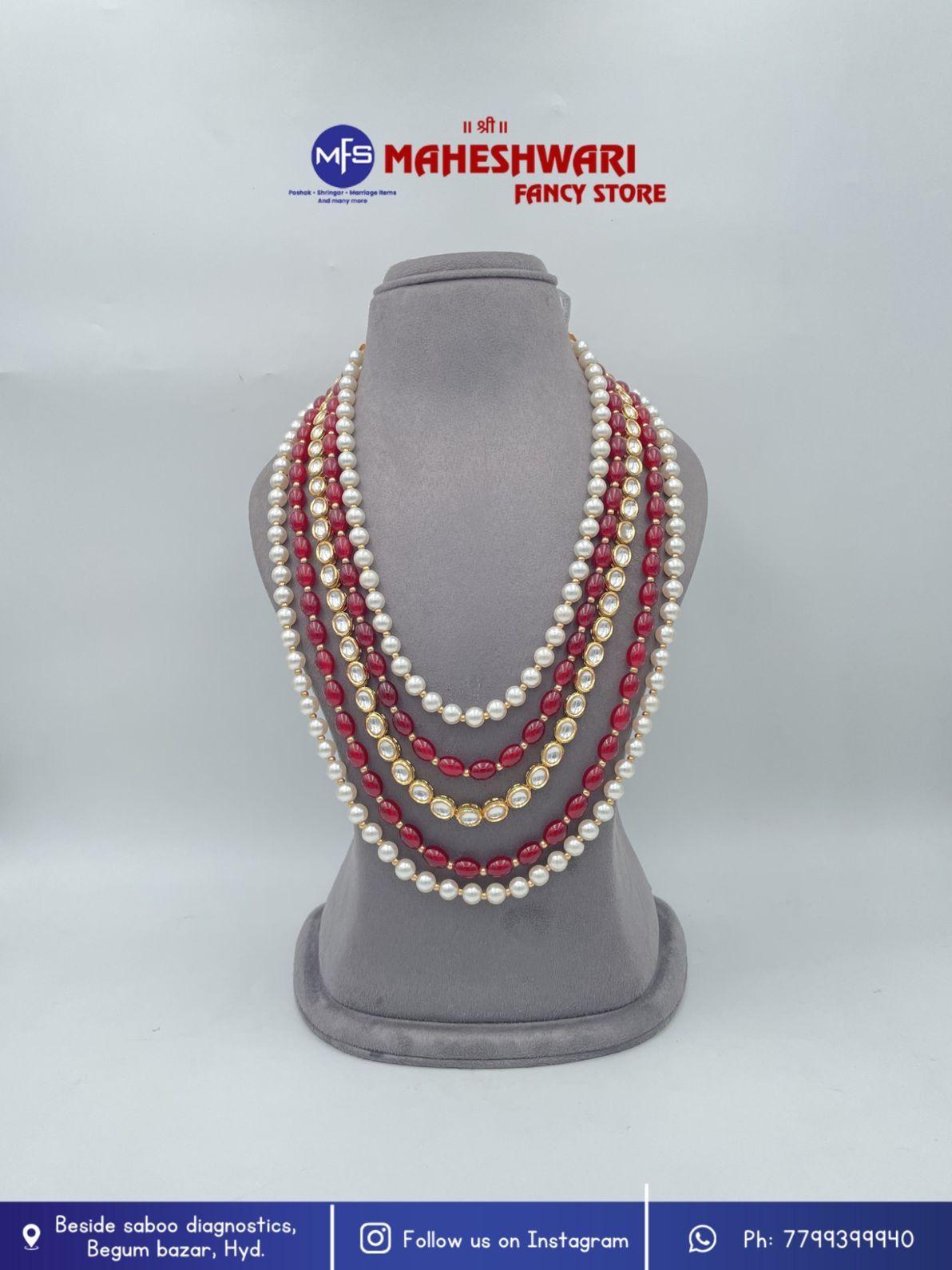 MFS Wedding Essentials - White And Maroon Moti Dulha Mala