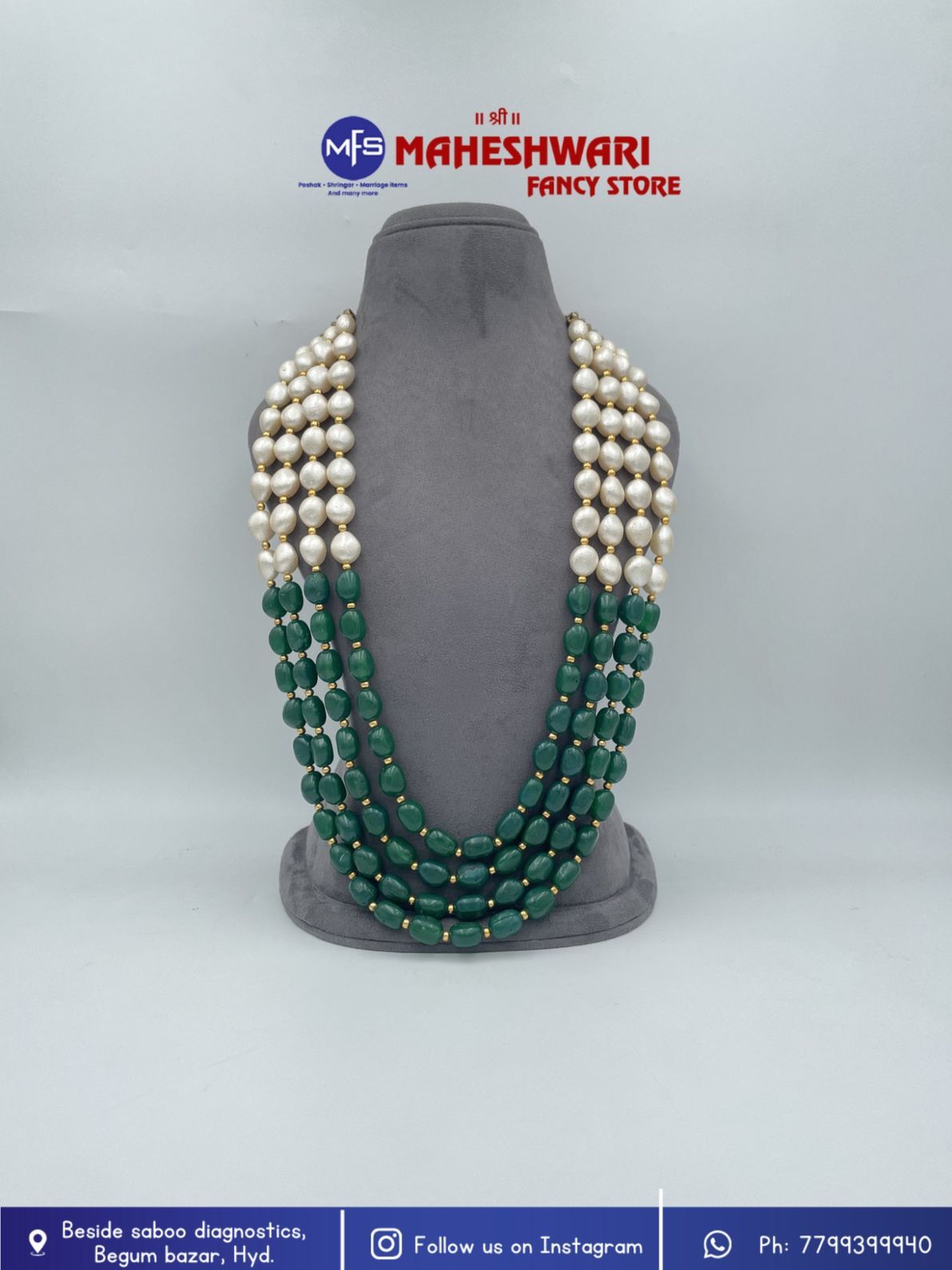 MFS Wedding Essentials - White And Green Moti Dulha Mala