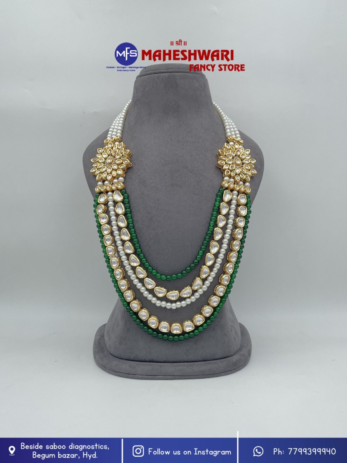 MFS Wedding Essentials - Green Kundan and Moti Dulha Mala