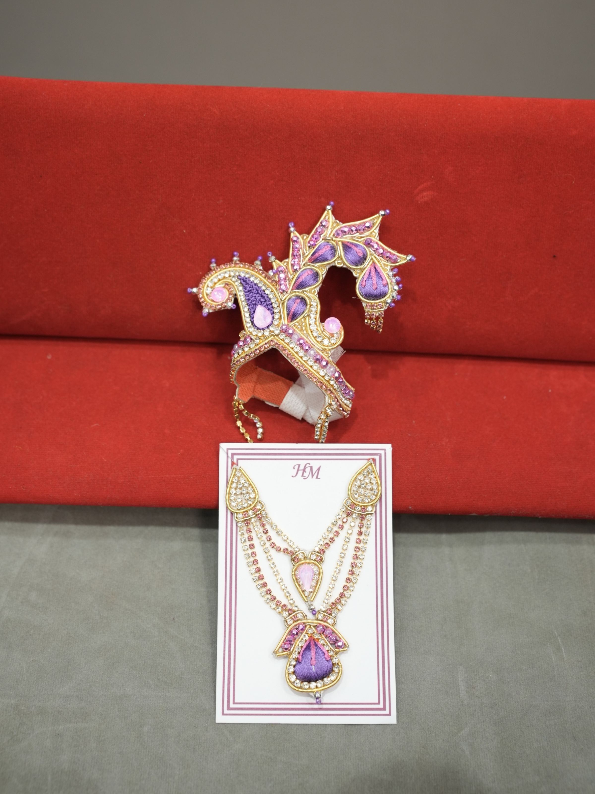 Maheshwari Fancy Store - Jari Mukut Haar Purple and Pink