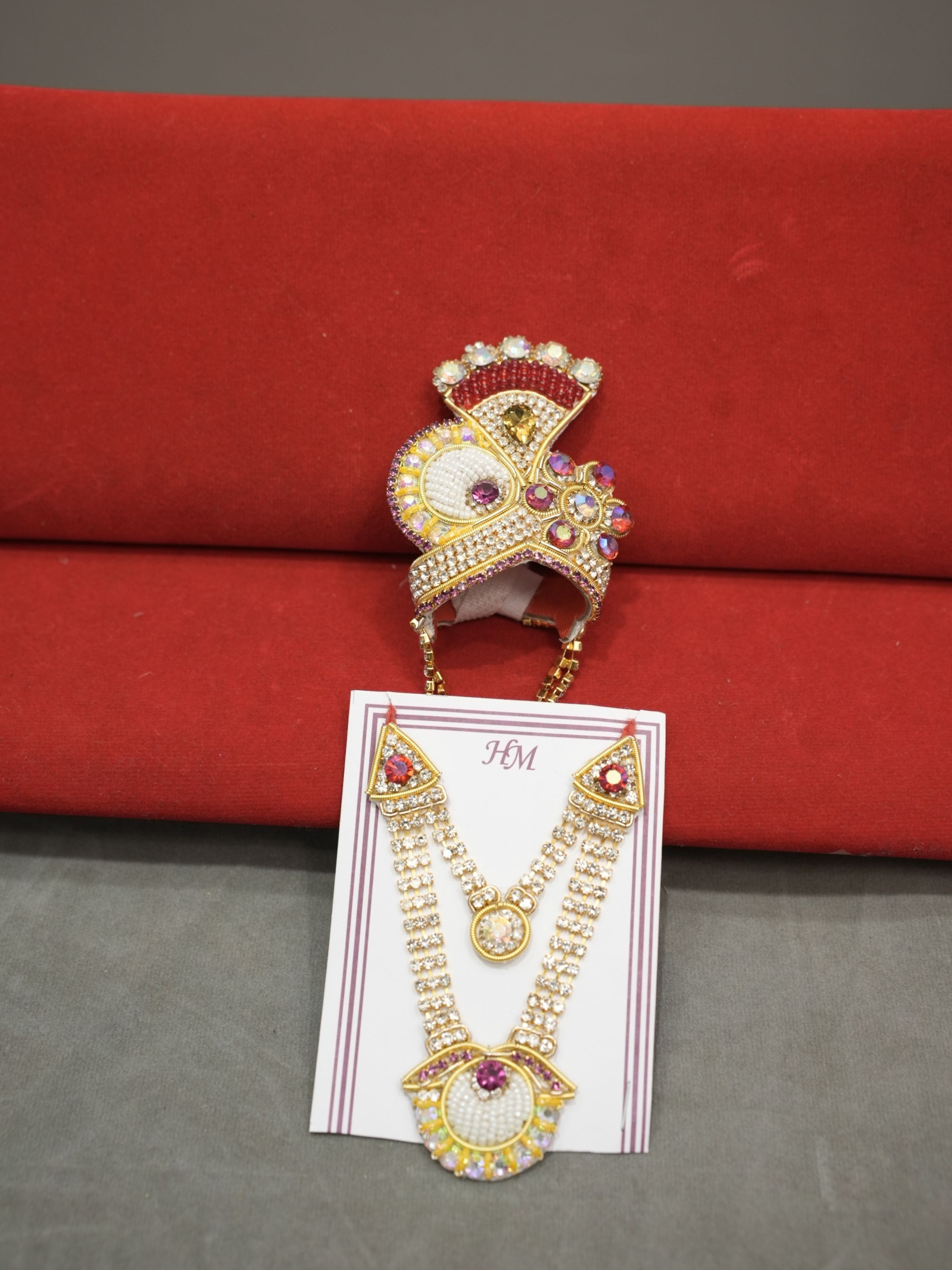 Maheshwari Fancy Store - Jari Mukut Haar Maroon and White