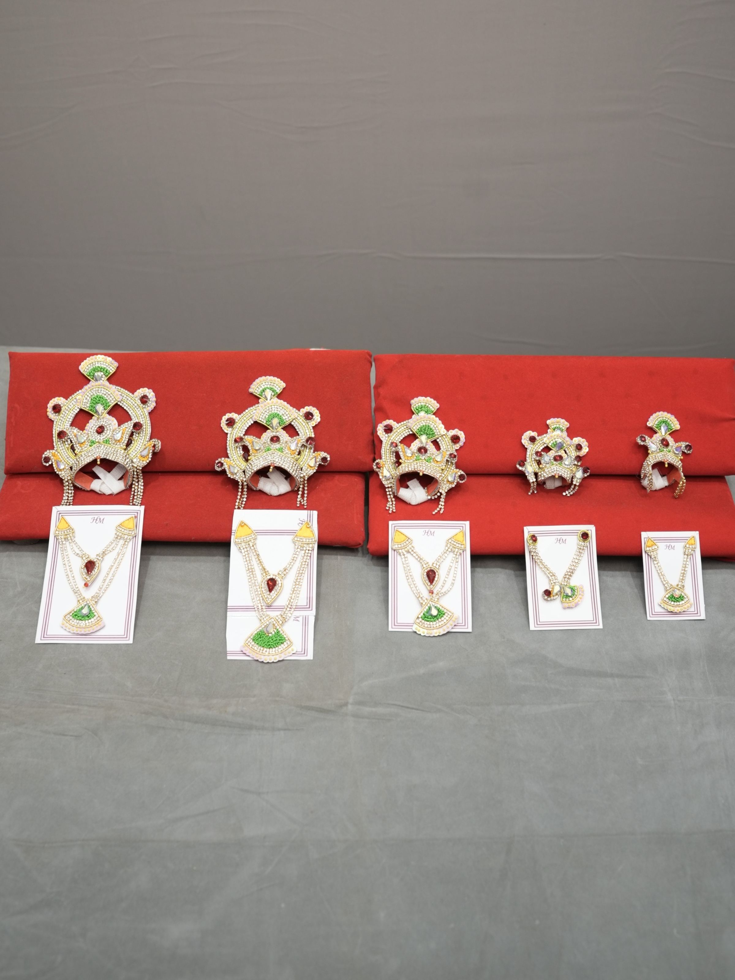 Maheshwari Fancy Store - Jari Mukut Haar Red and Green