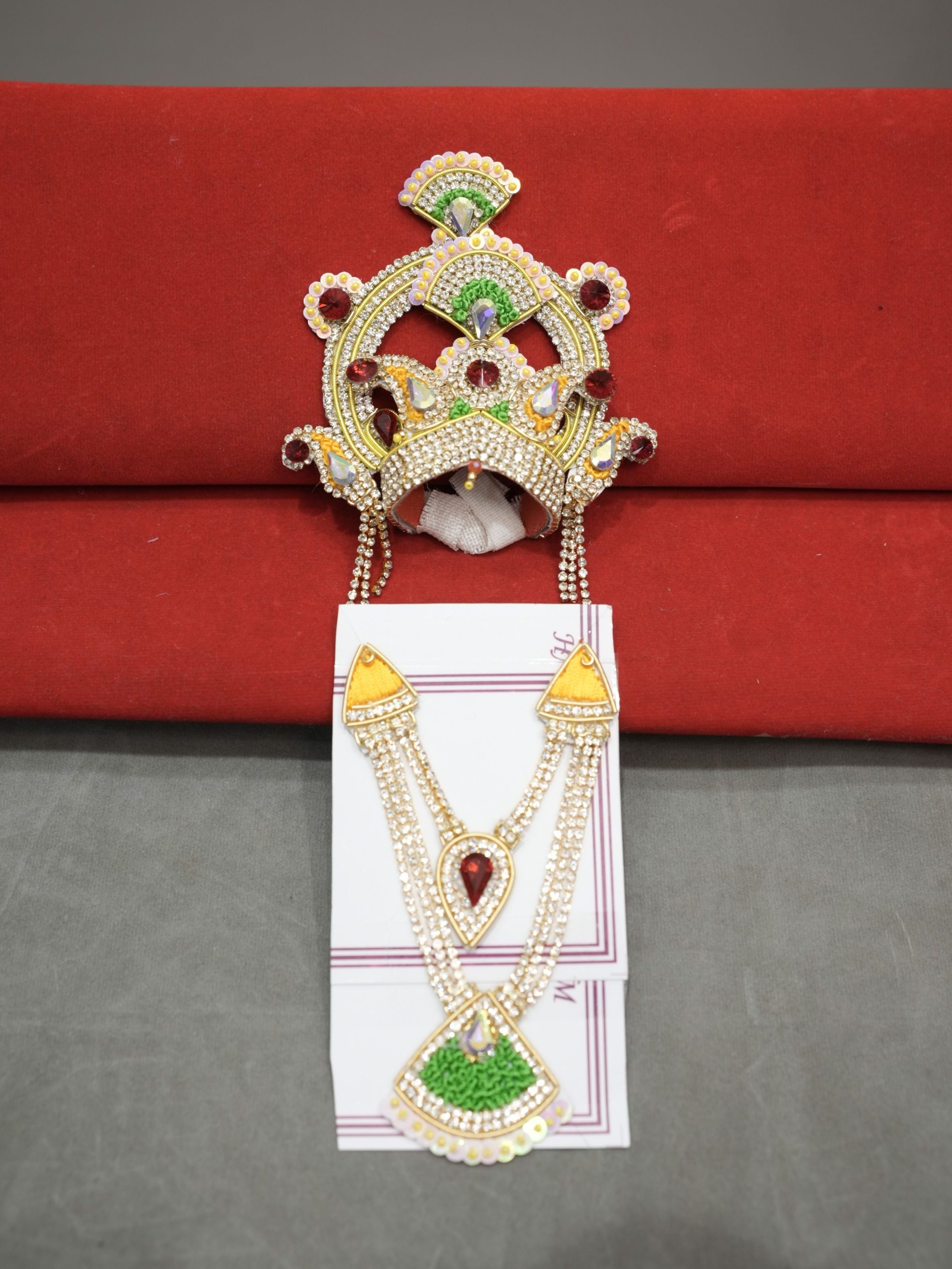 Maheshwari Fancy Store - Jari Mukut Haar Red and Green