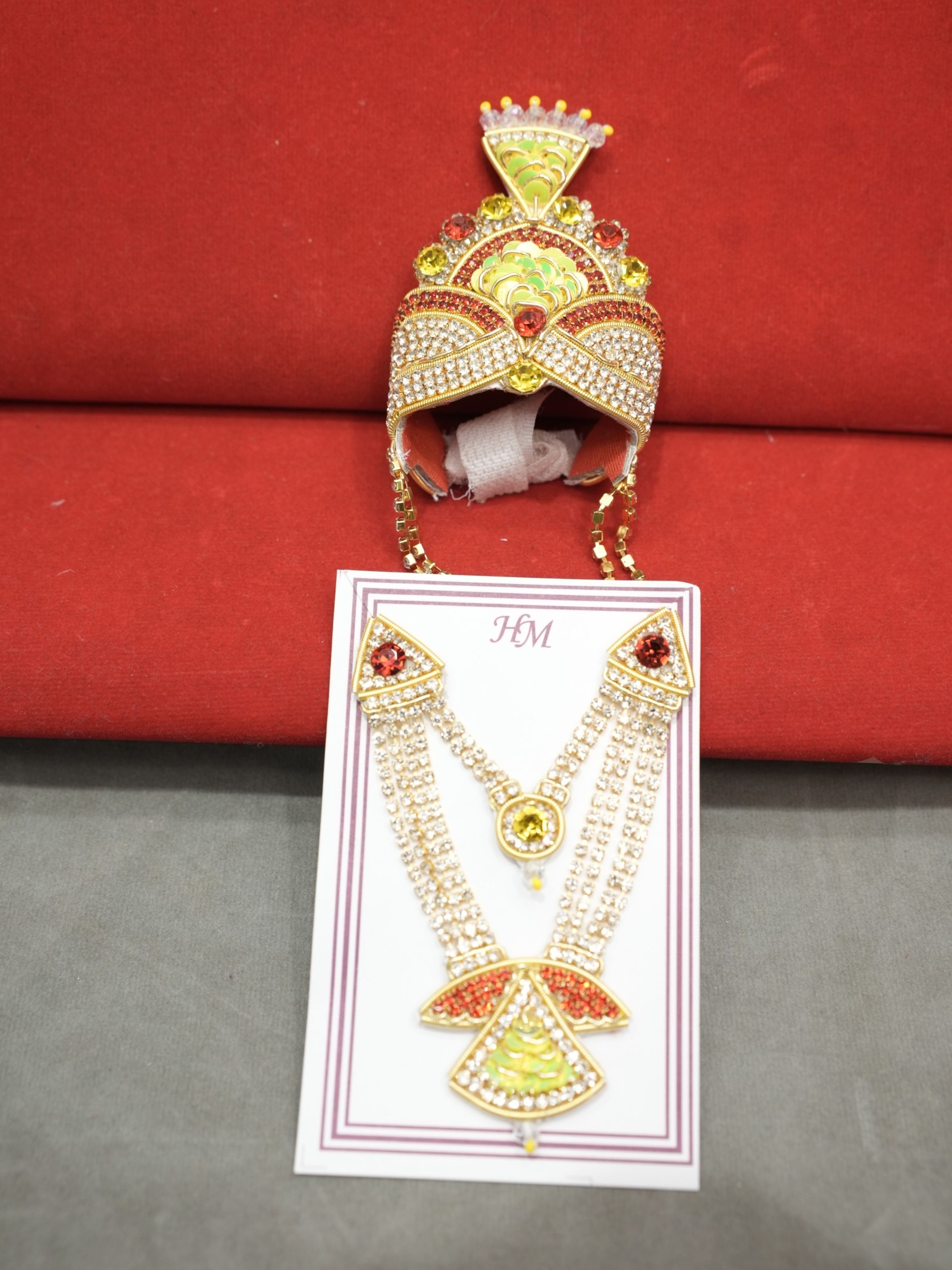 Maheshwari Fancy Store - Jari Mukut Haar Yellow and Red