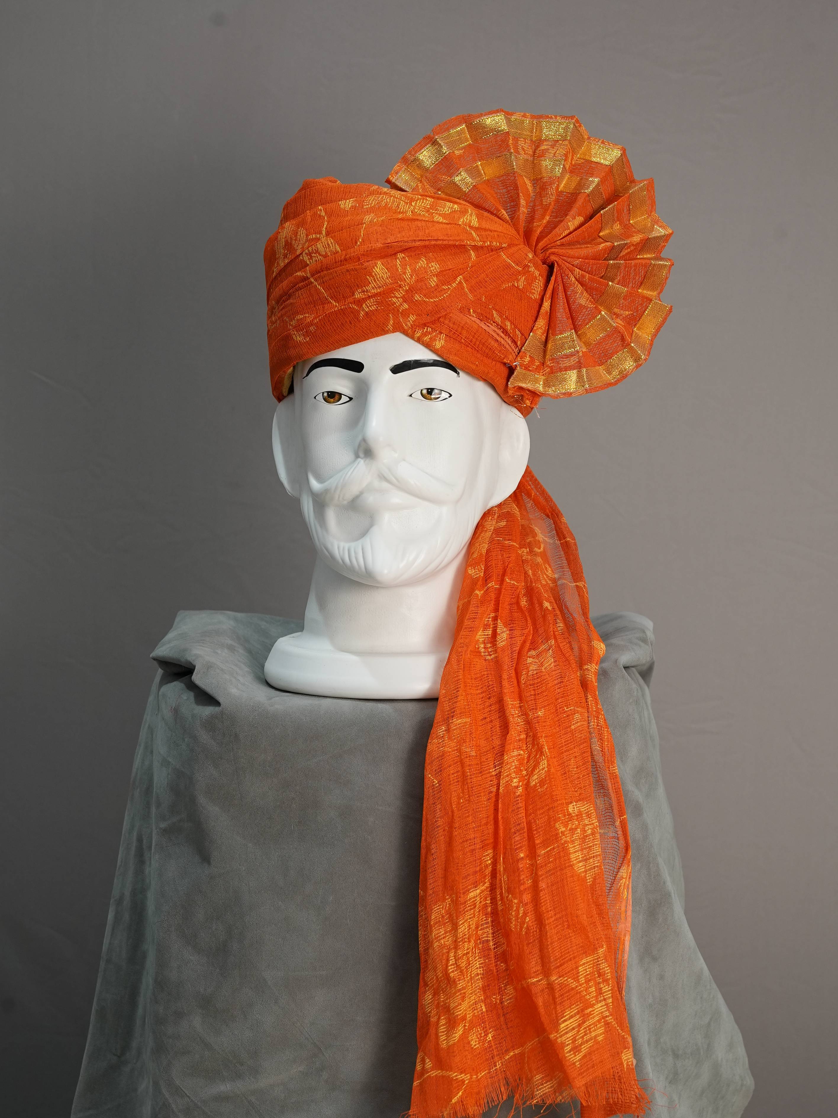 Orange Floral Turra Pagdi