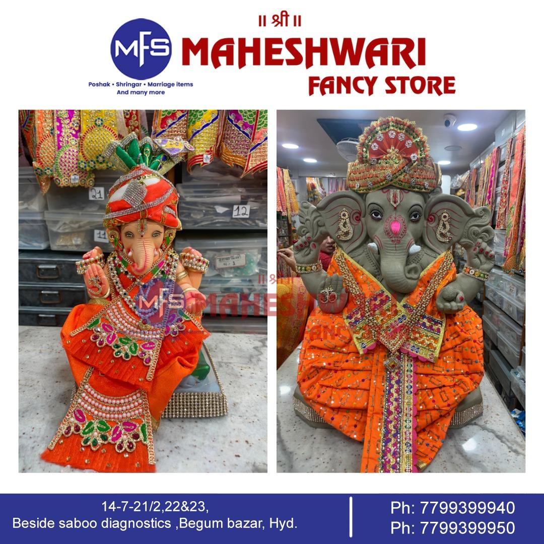 Maheshwari Fancy Store - Ganesh Ji Murthi - Orange Poshak