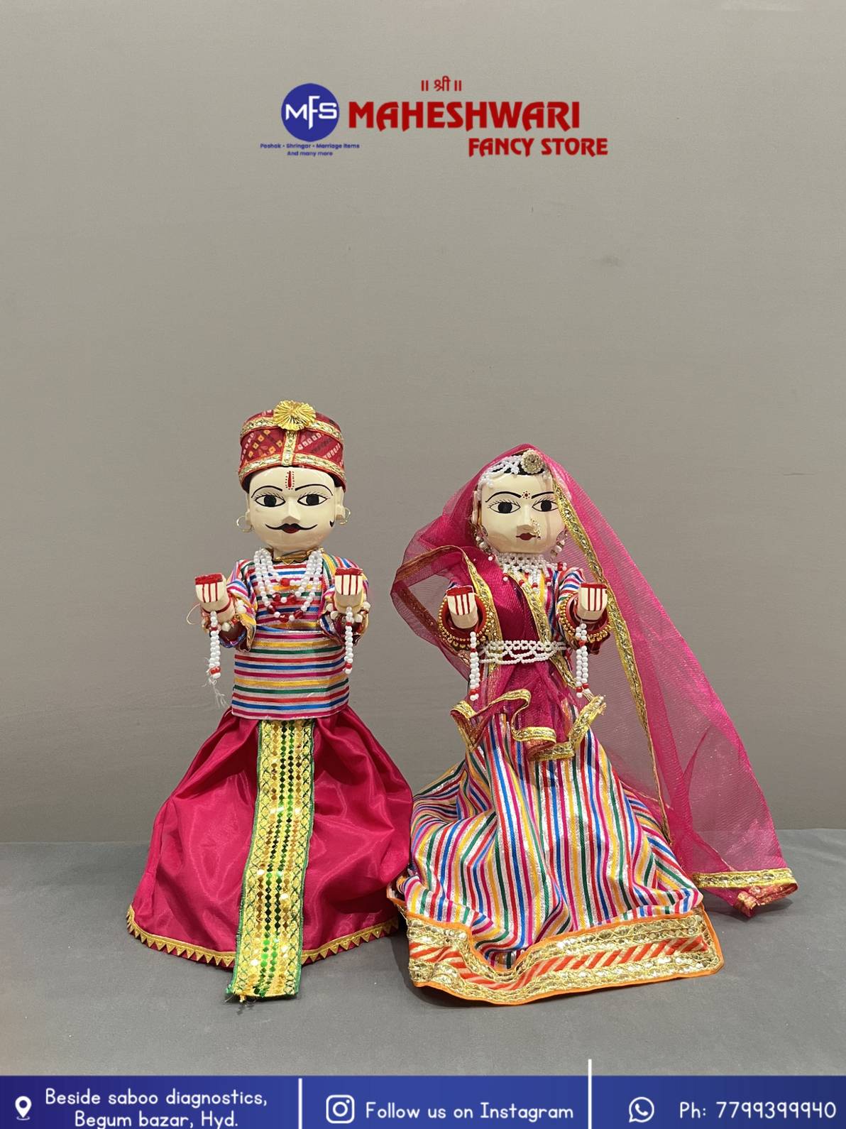 Maheshwari Fancy Store - Pink Strips Gangaur 15 Inch