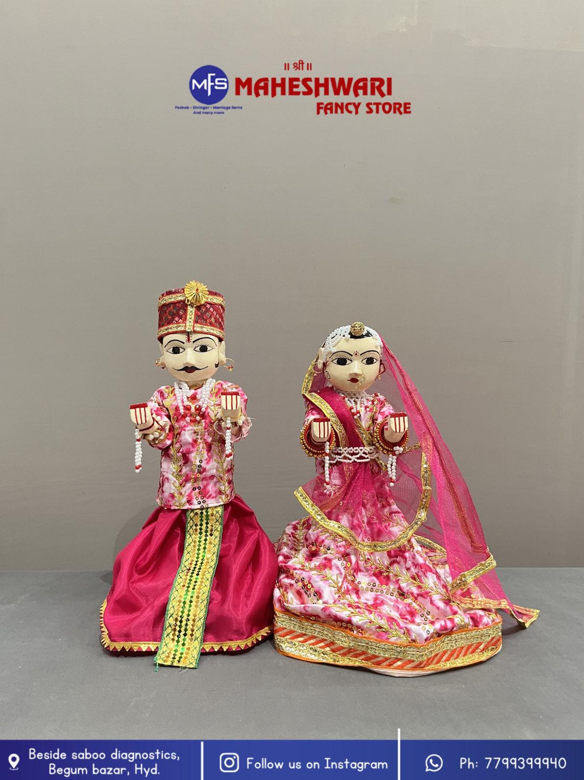 Maheshwari Fancy Store - Pink Ganguar Set 15 Inch