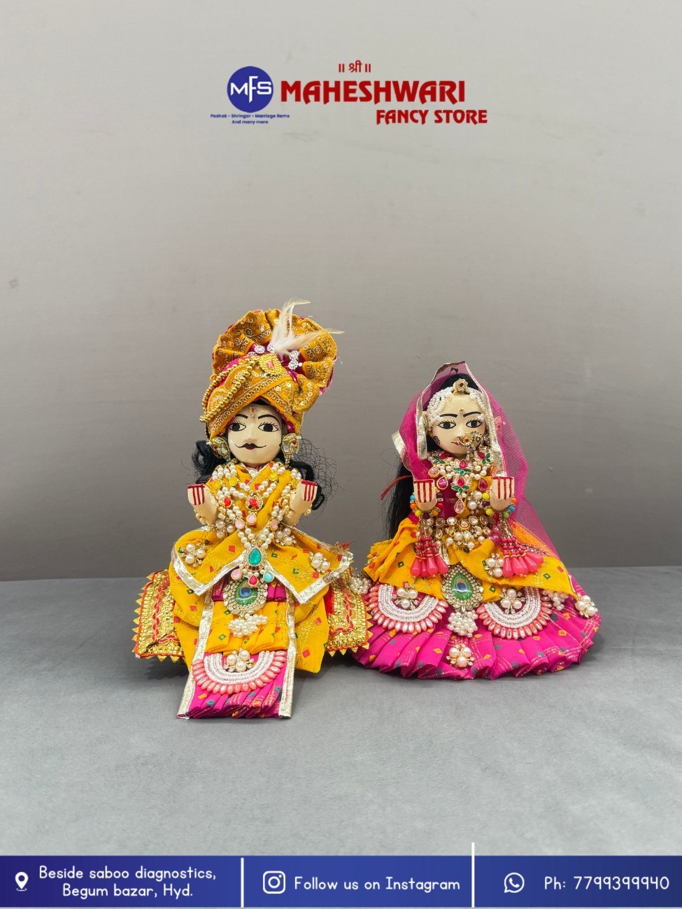 Maheshwari Fancy Store - Fancy Yellow Decorated Gangaur Set 9 Inch