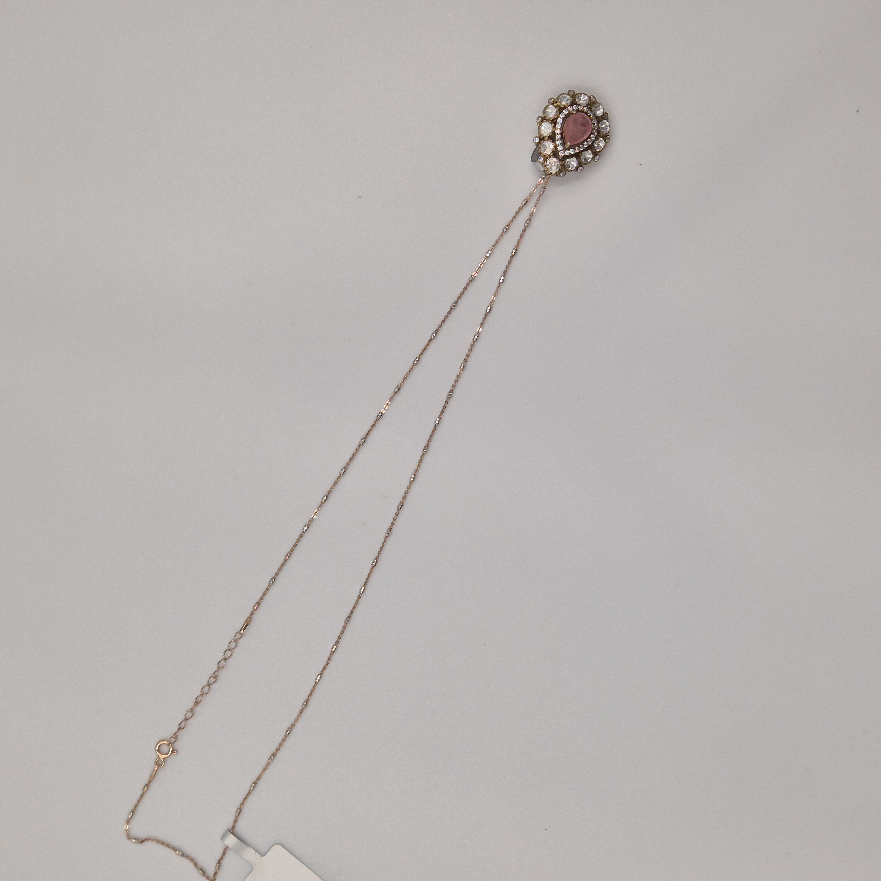 Pink Stone Tear Drop Pendant Necklace