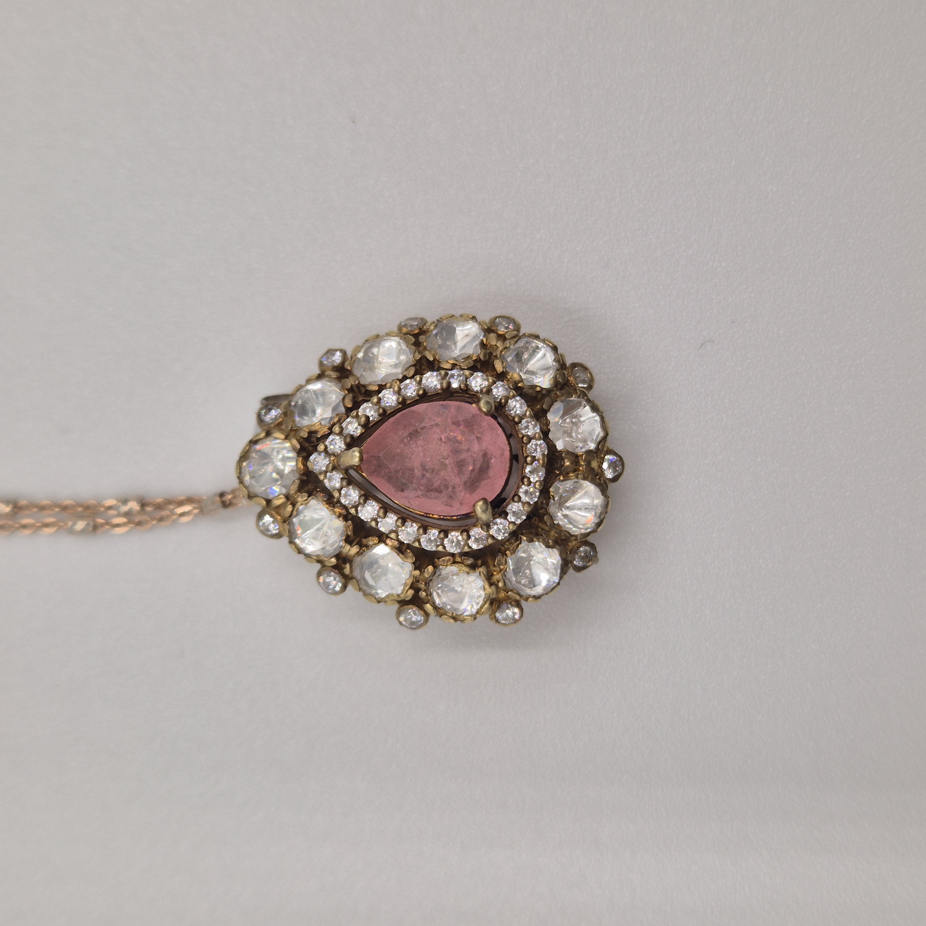 Shri Modi Jewellers - Pink Stone Tear Drop Pendant Necklace